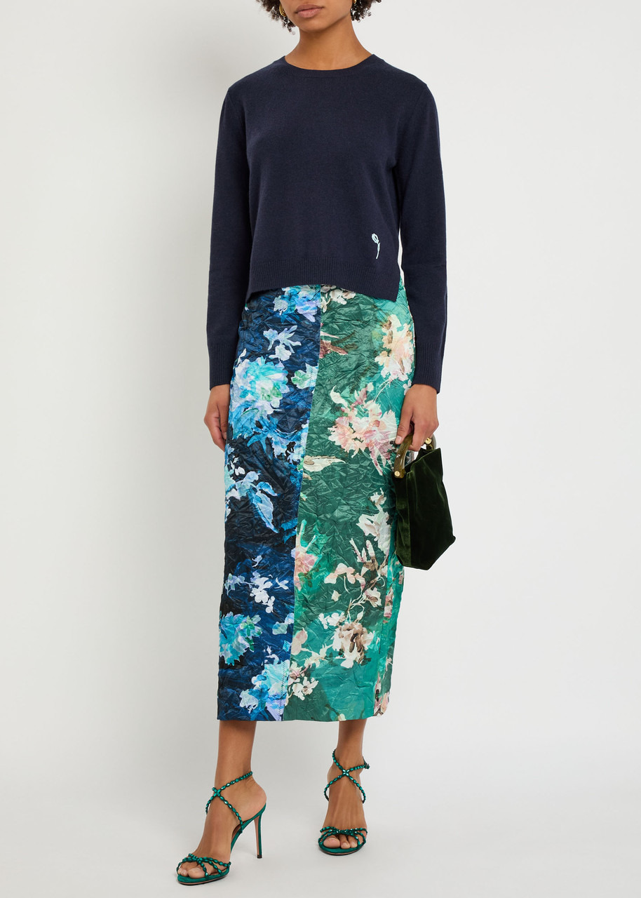 Erdem Floral-print Panelled Crinkled Satin Midi Skirt - 3