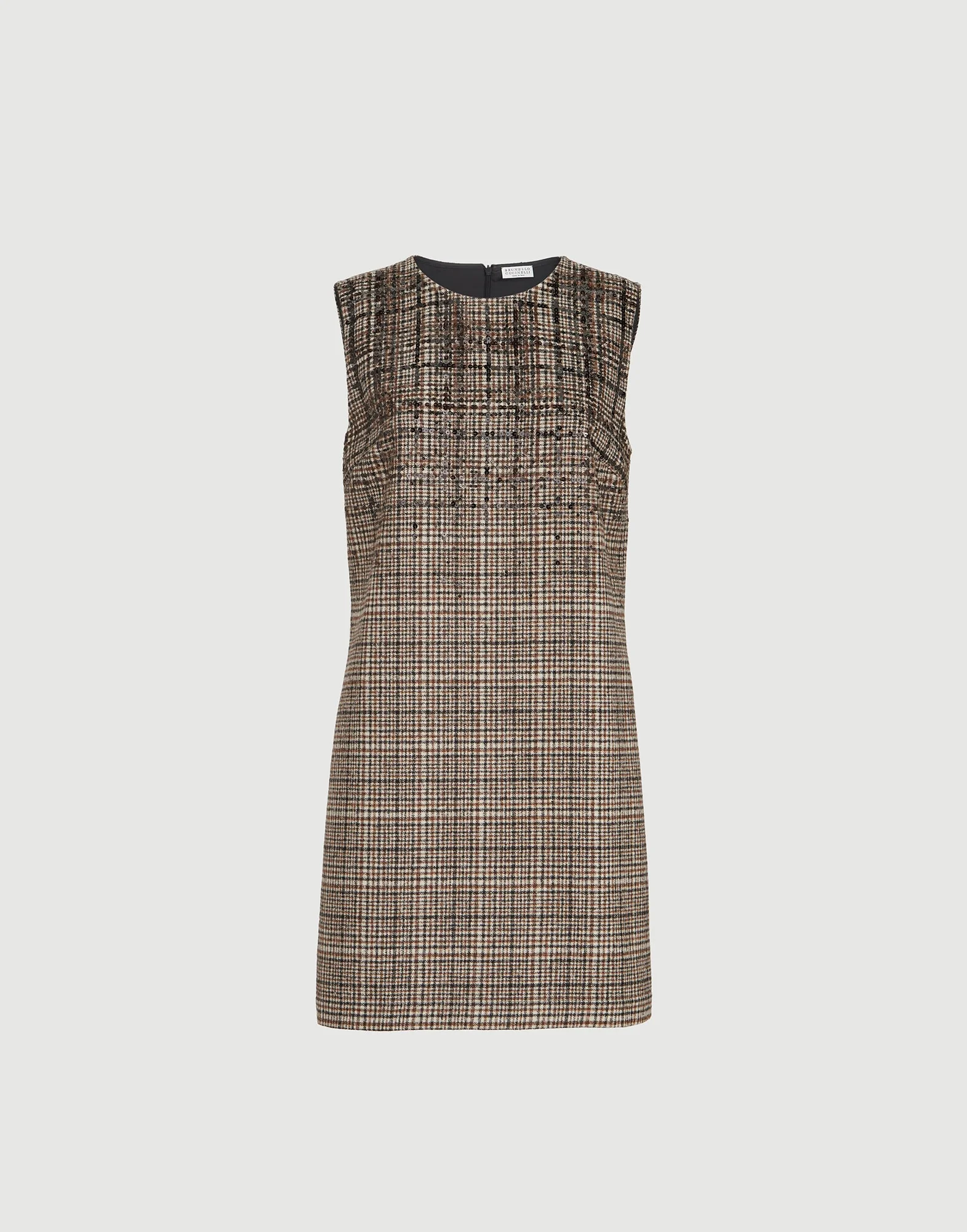 Checked alpaca and wool mini dress with dazzling degradé embroidery - 1