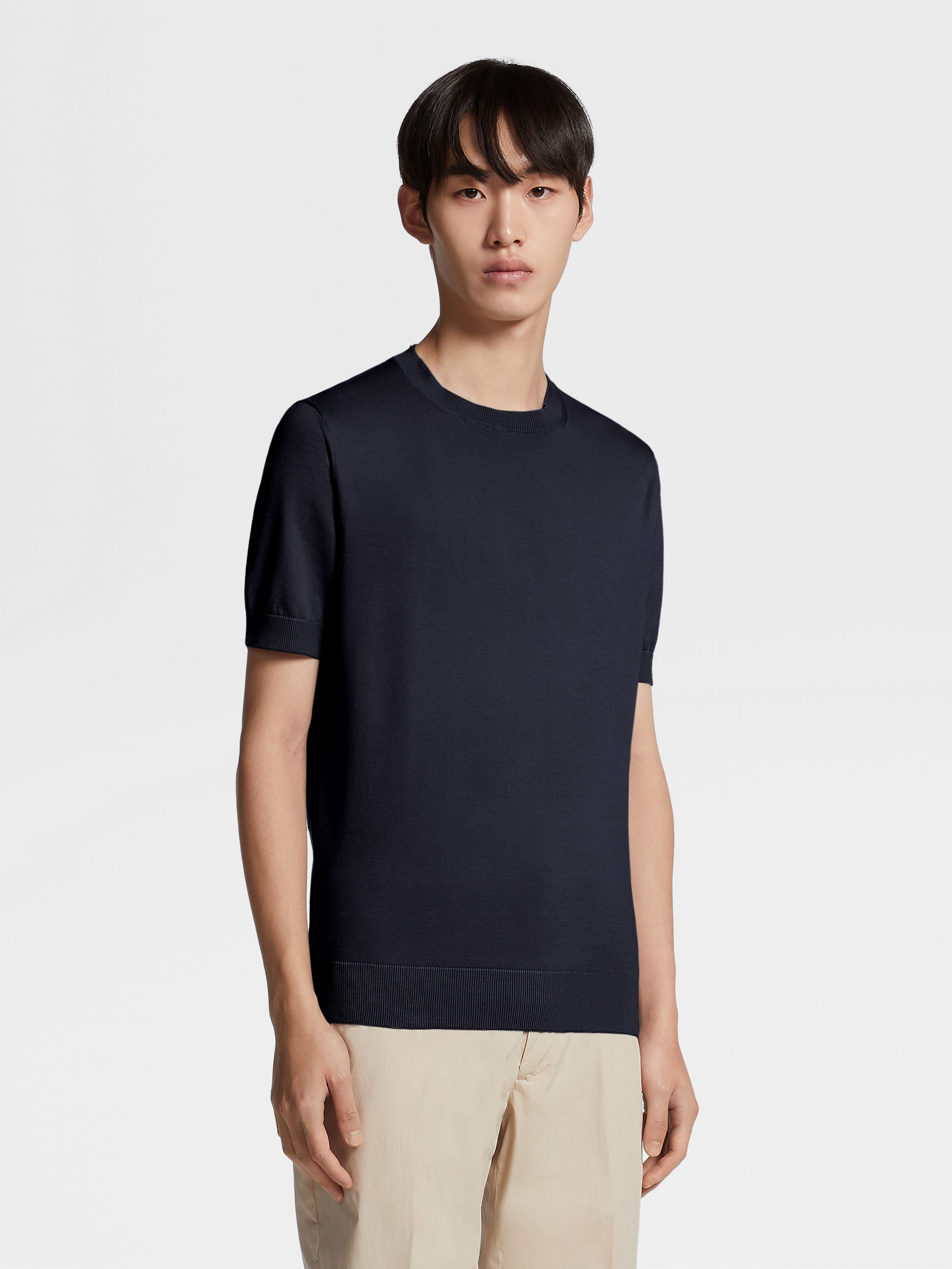 Tシャツ・カットソー ZEGNA Men T-shirt Navy RE8C90A7C10 B09 ZEGNA NAVY BLUE PREMIUM COTTON T-SHIRT | REVERSIBLE