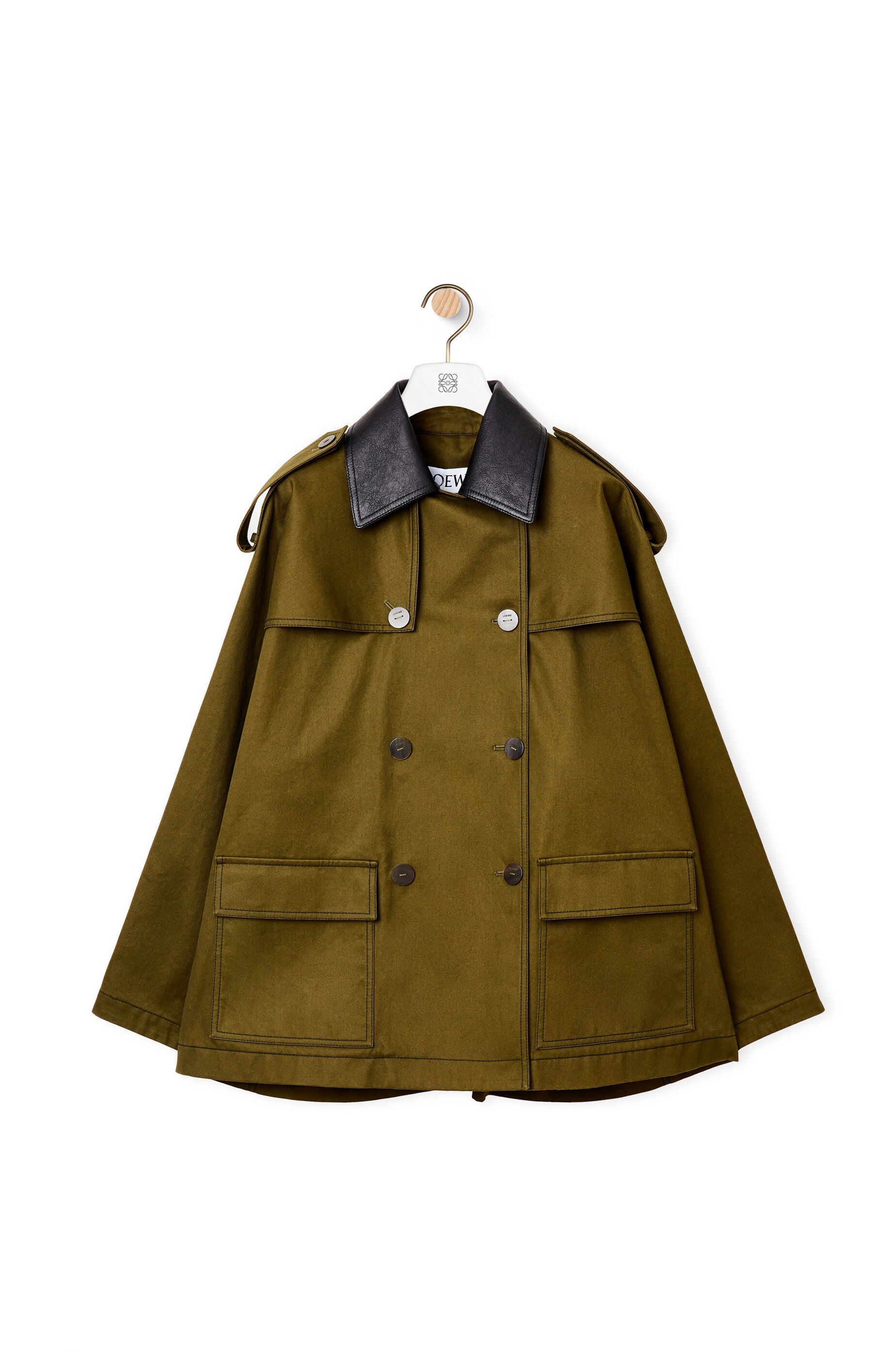 Leather collar military parka in cotton - 1