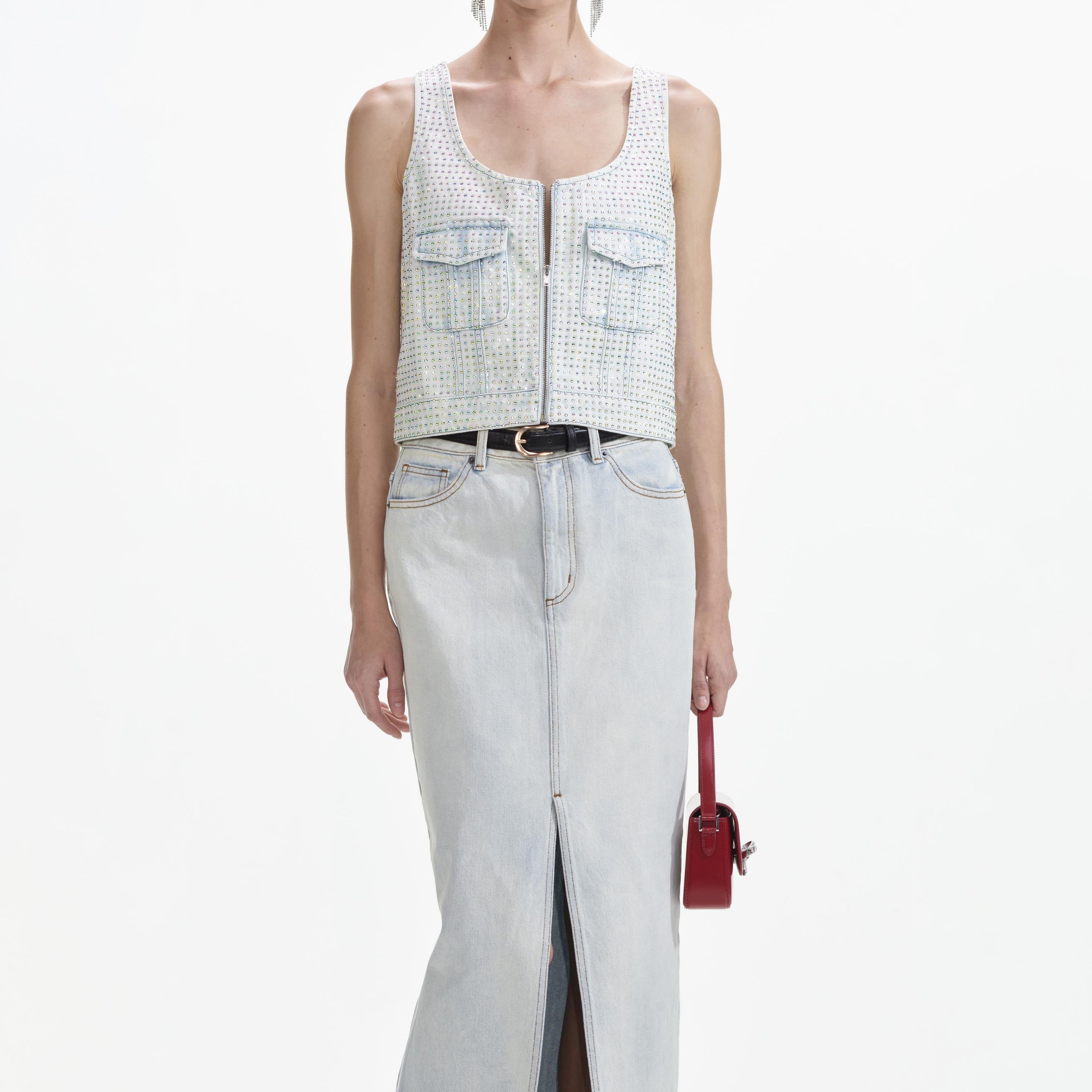 Self-Portrait｜SKIRTS (BLEACH WASH DENIM MAXI SKIRT (PF2 Bleach Wash Denim Maxi Skirt – self-portrait