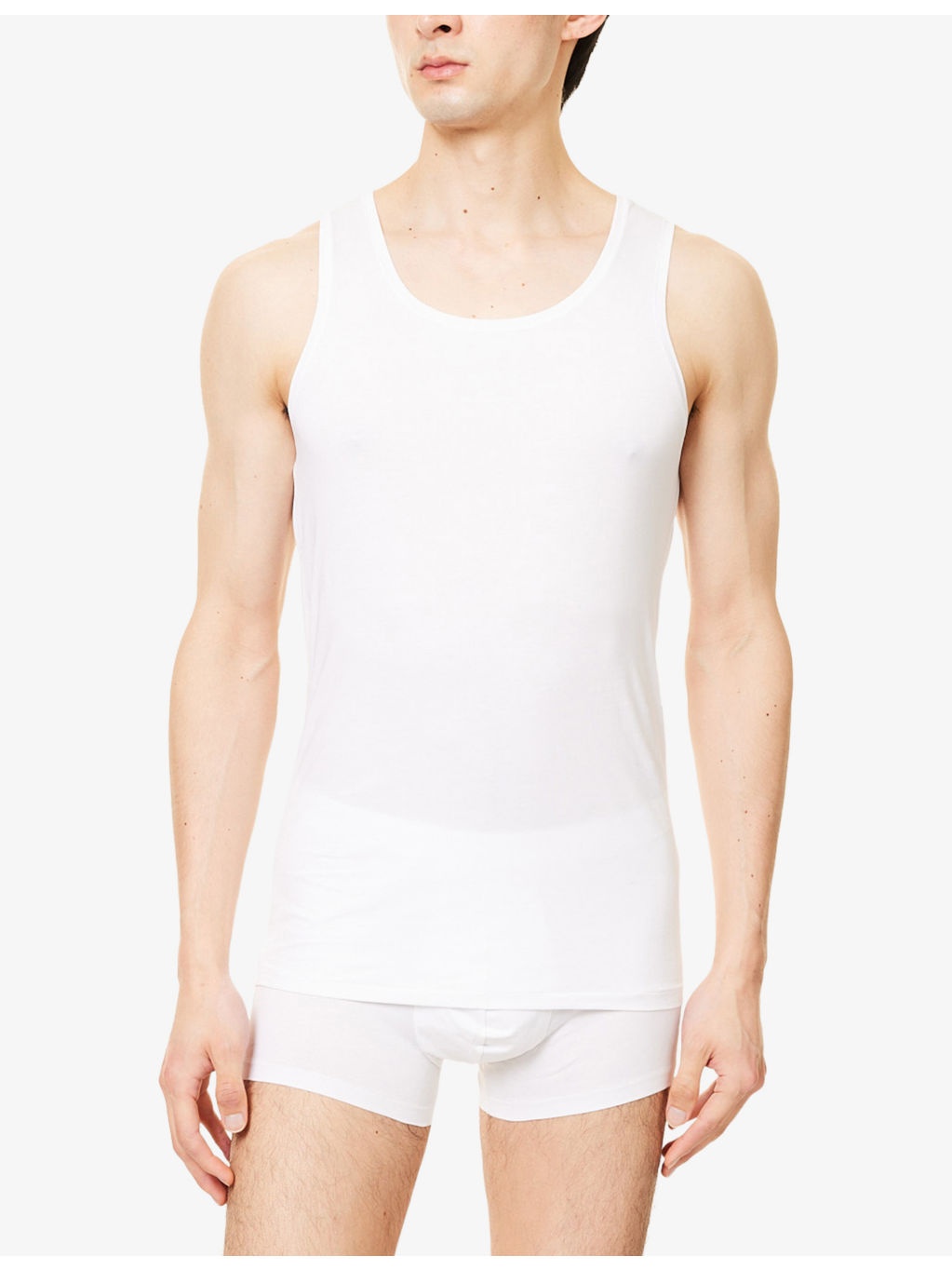 Sleeveless Regular-Fit Stretch-Cotton Vest - 2