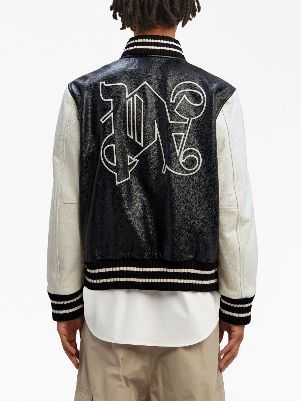 monogram-print leather varsity jacket - 5