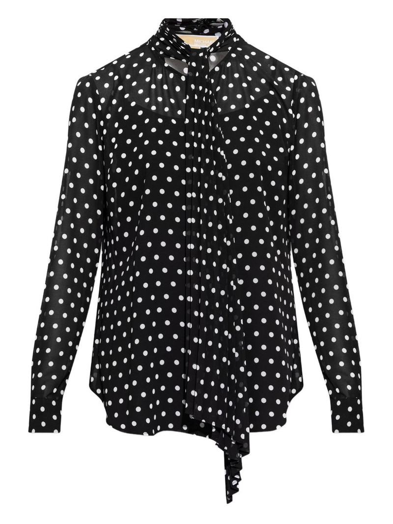polka-dot neck-tie blouse 1