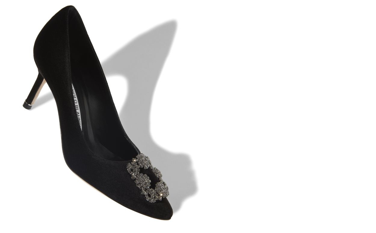 Black Velvet Jewel Buckle Pumps - 2