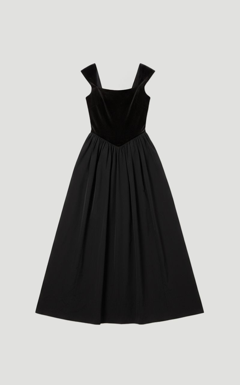 Velvet Bodice With Taffeta Drop Waist Maxi Dress 4