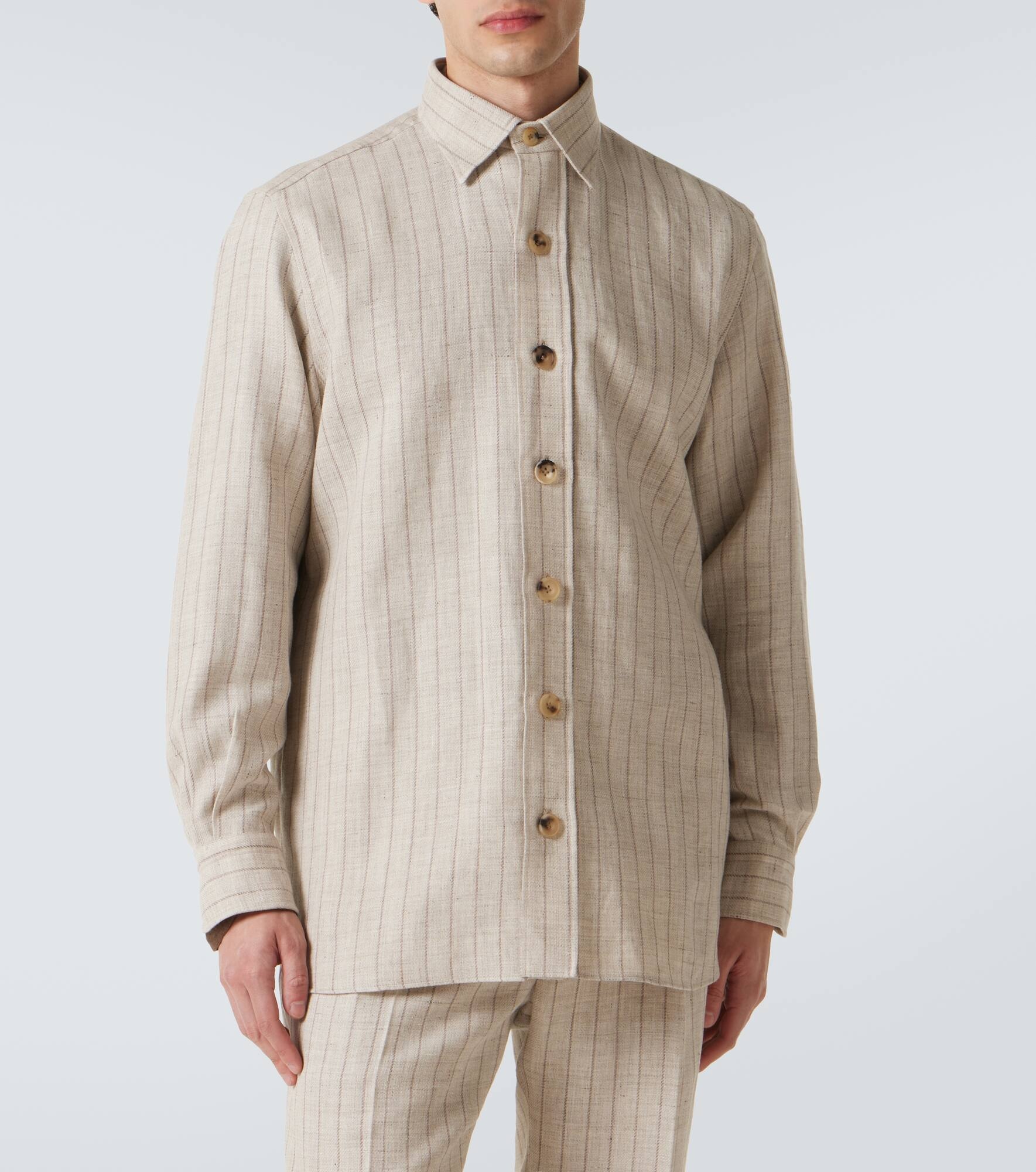 Pinstripe linen and wool overshirt - 3