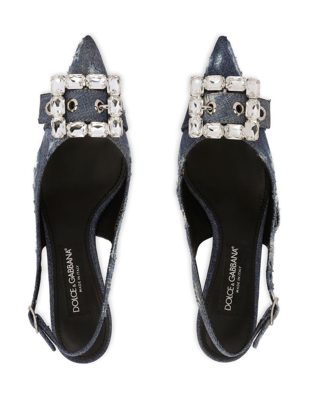 distressed denim pointed-toe pumps - 4