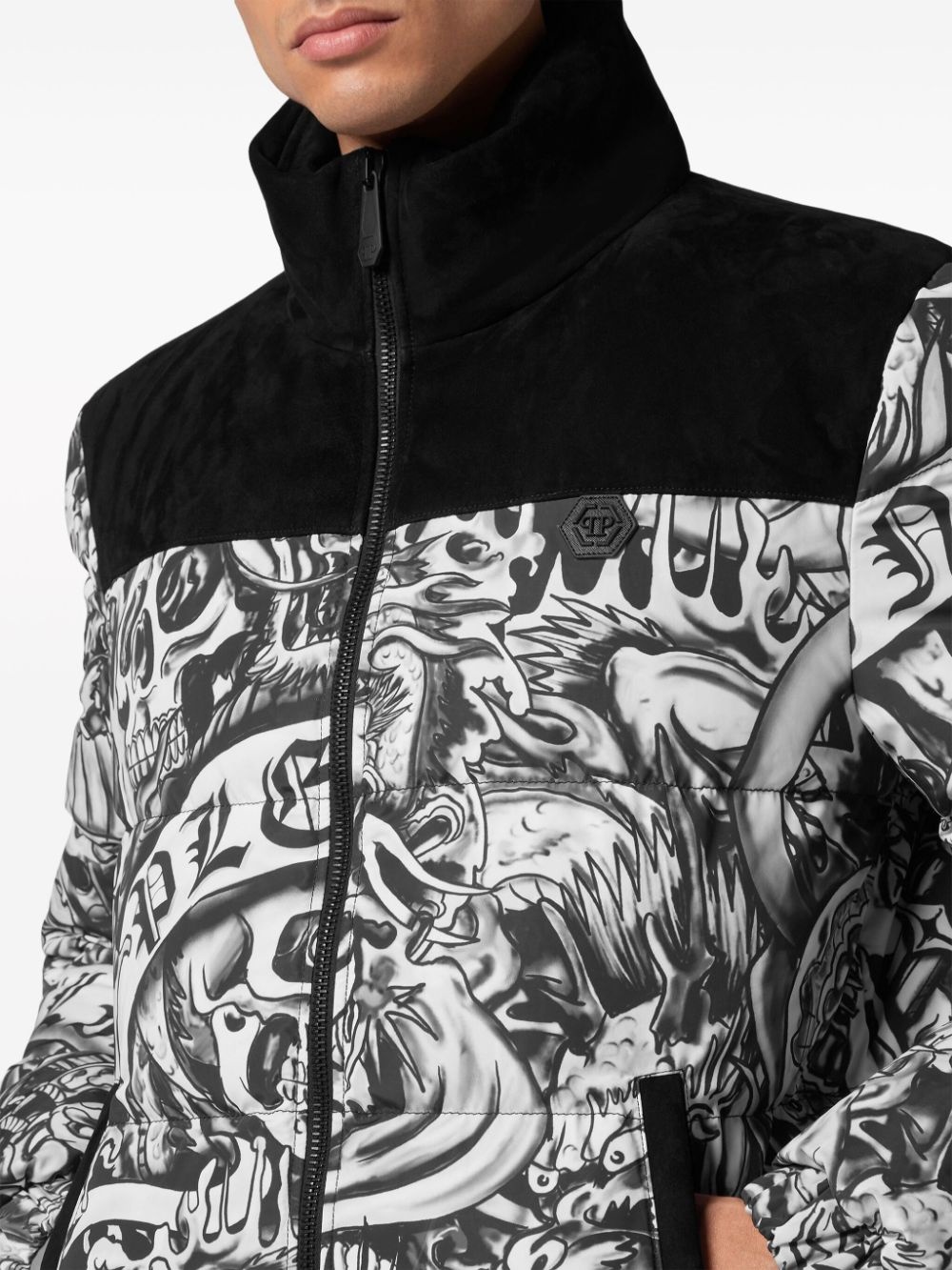 tattoo-print puffer jacket - 6