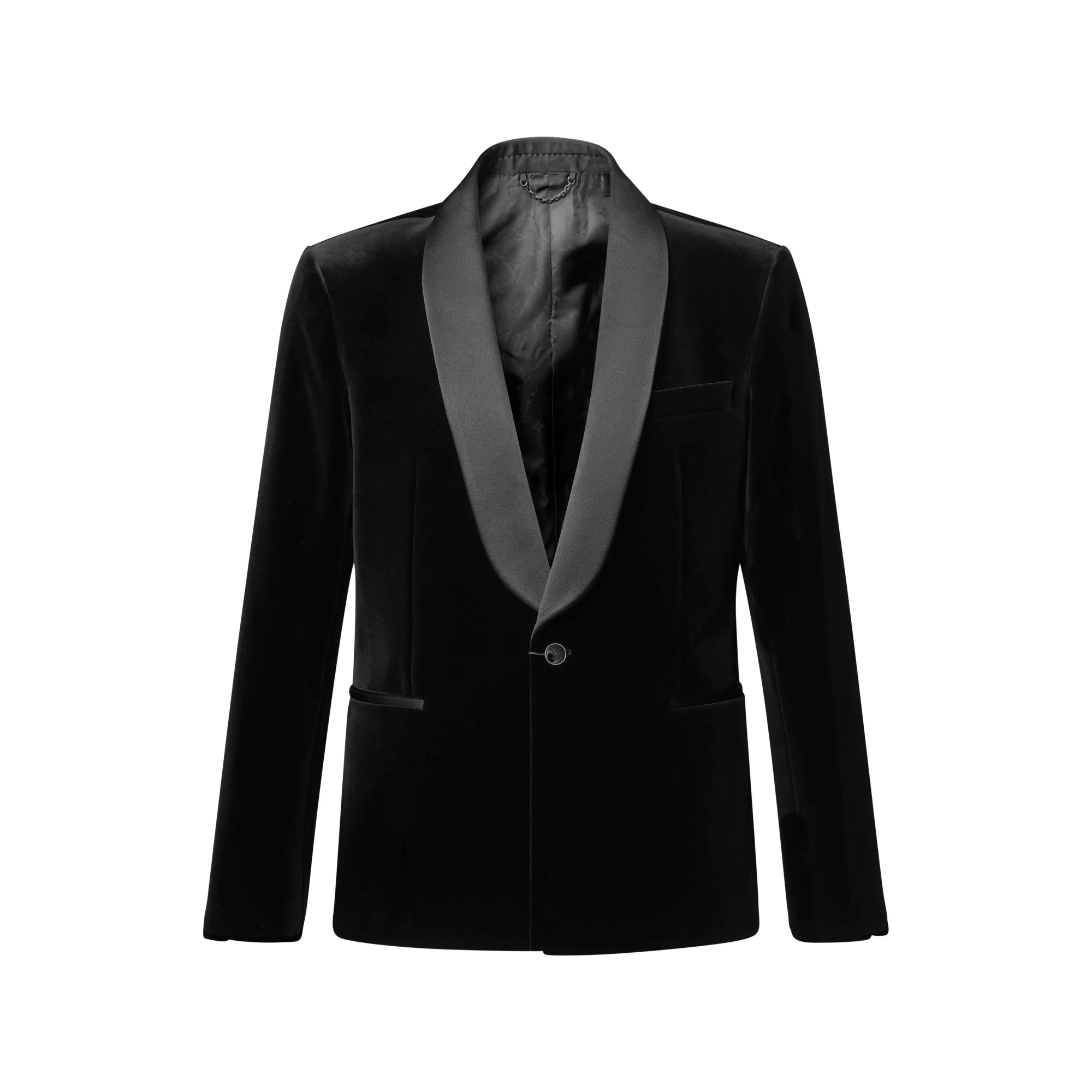 Velvet Single-Breasted Tuxedo Jacket - 1