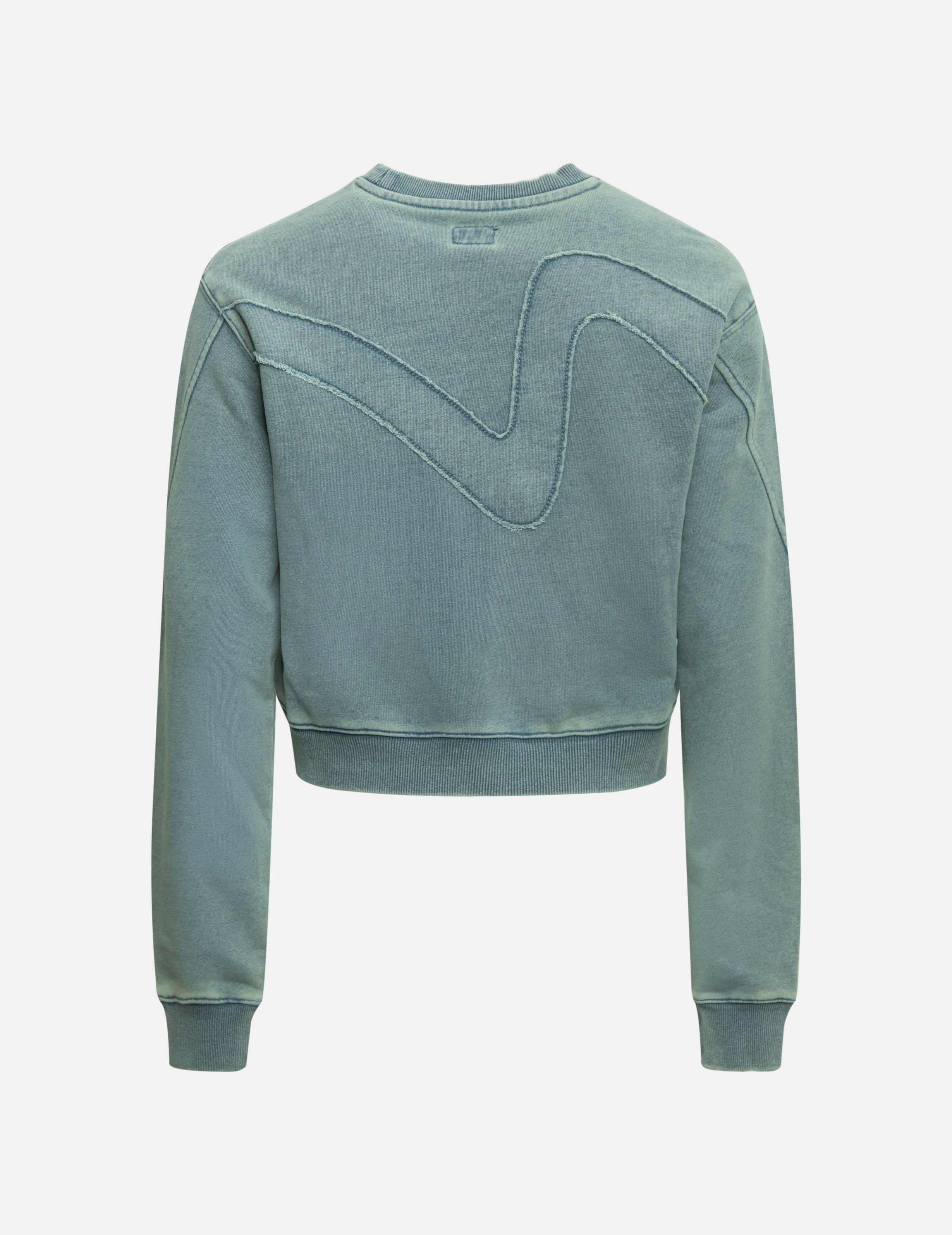 Distressed Appliqué Embroidery Washed Fashion Fit Cropped Sweatshirt - 2