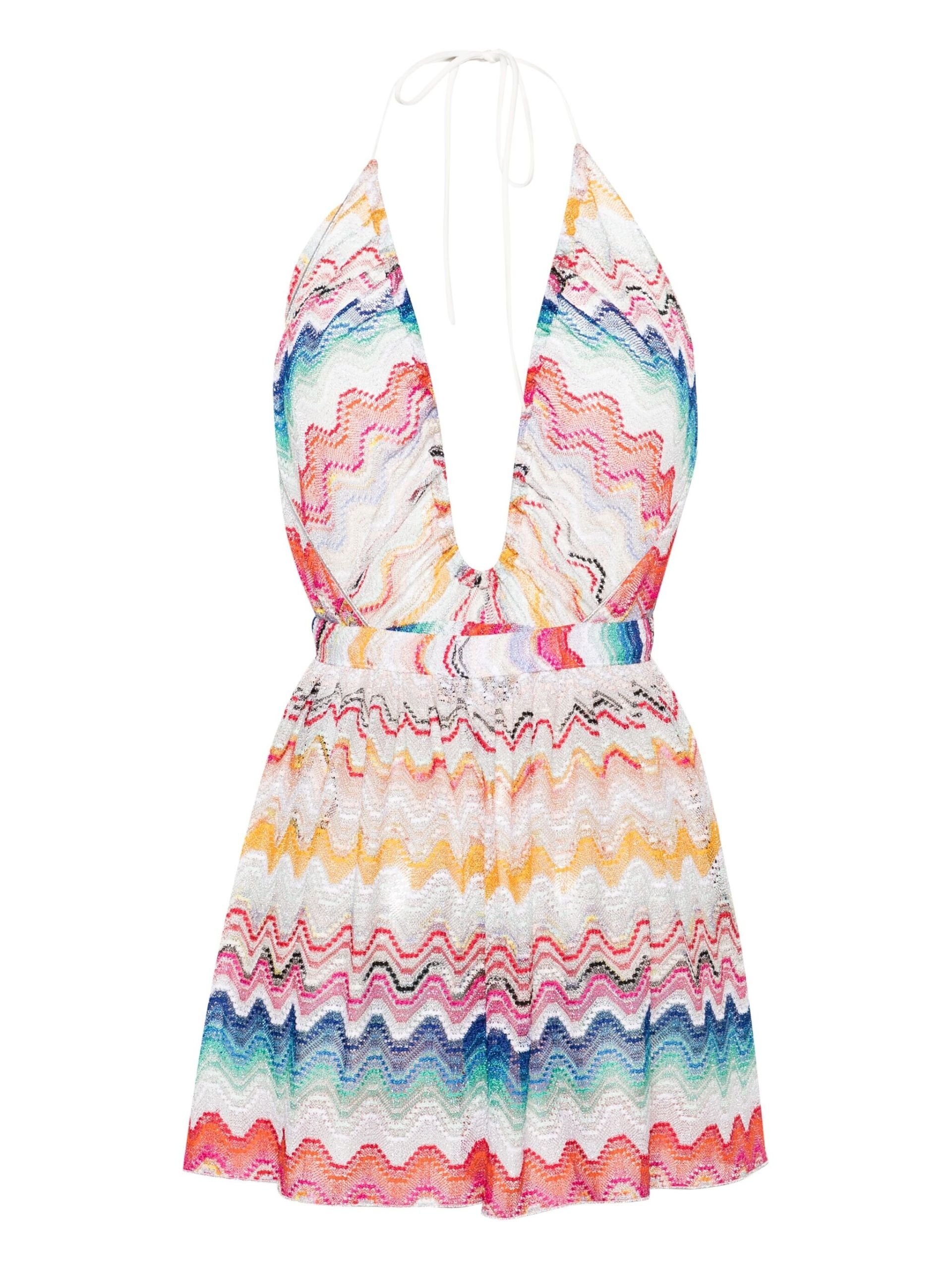 White Zigzag Woven Playsuit - 2