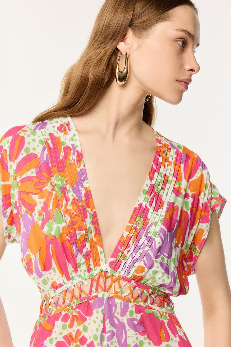 Poupette St Barth Long Dress Cecile - Pink Artistic Flower outlook