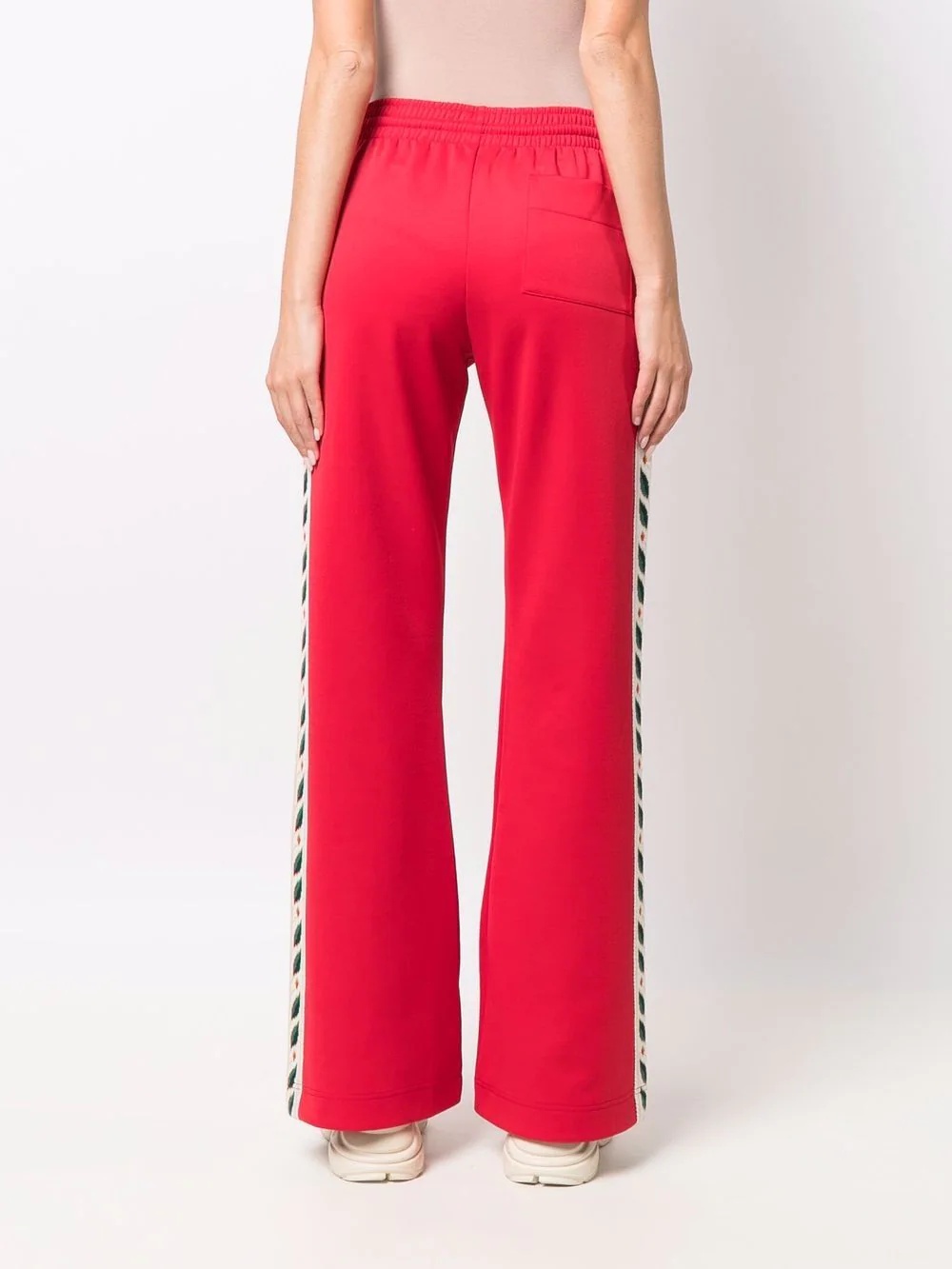 floral-embroidered flared trousers - 4