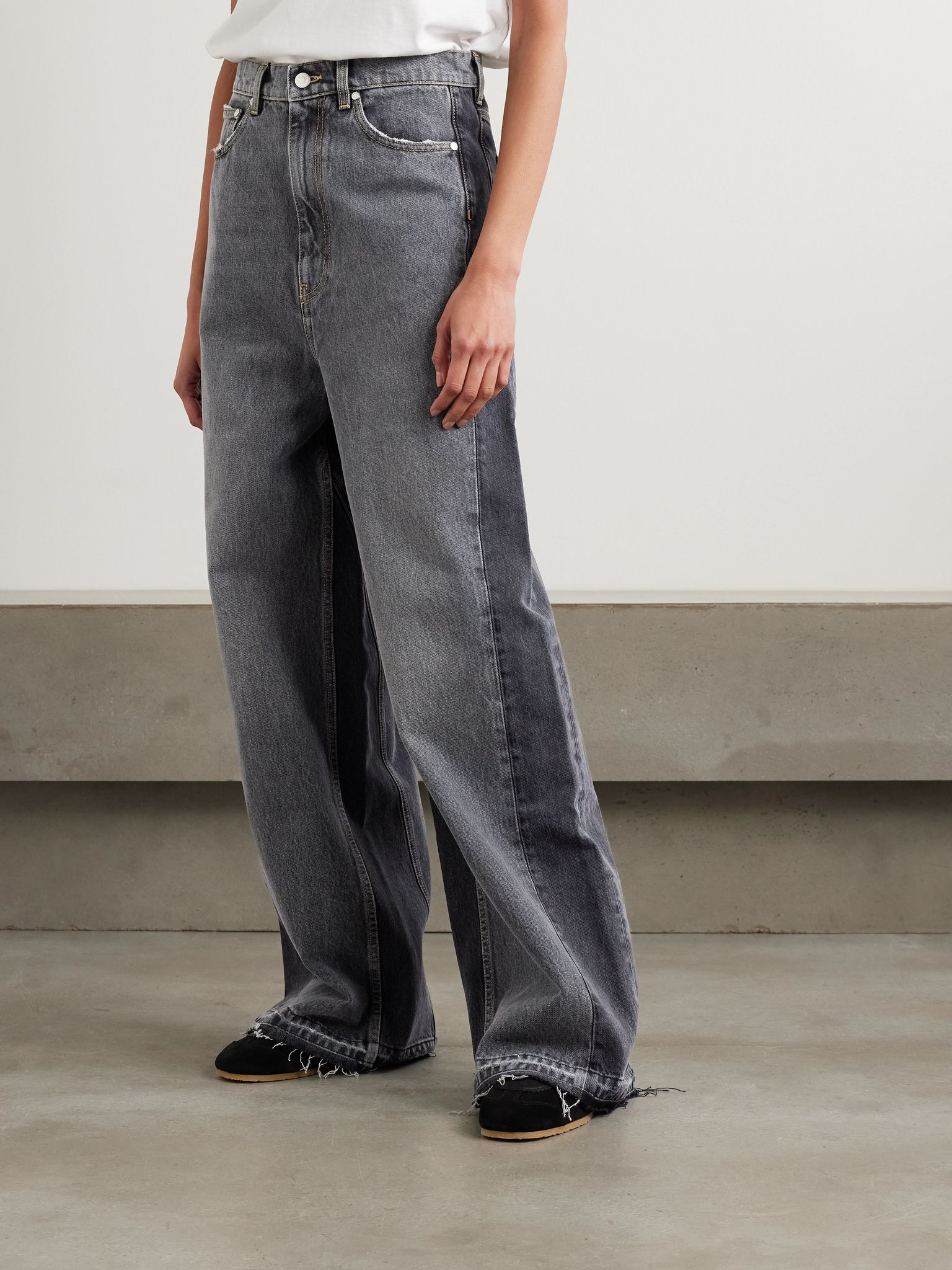 Frayed two-tone mid-rise wide-leg organic jeans Dark denim - 3