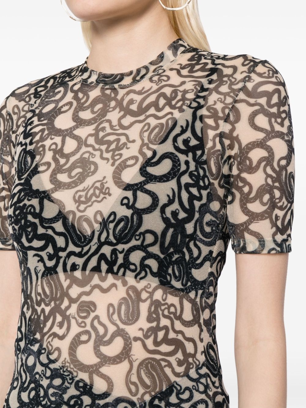 snake-print semi-sheer T-shirt - 5