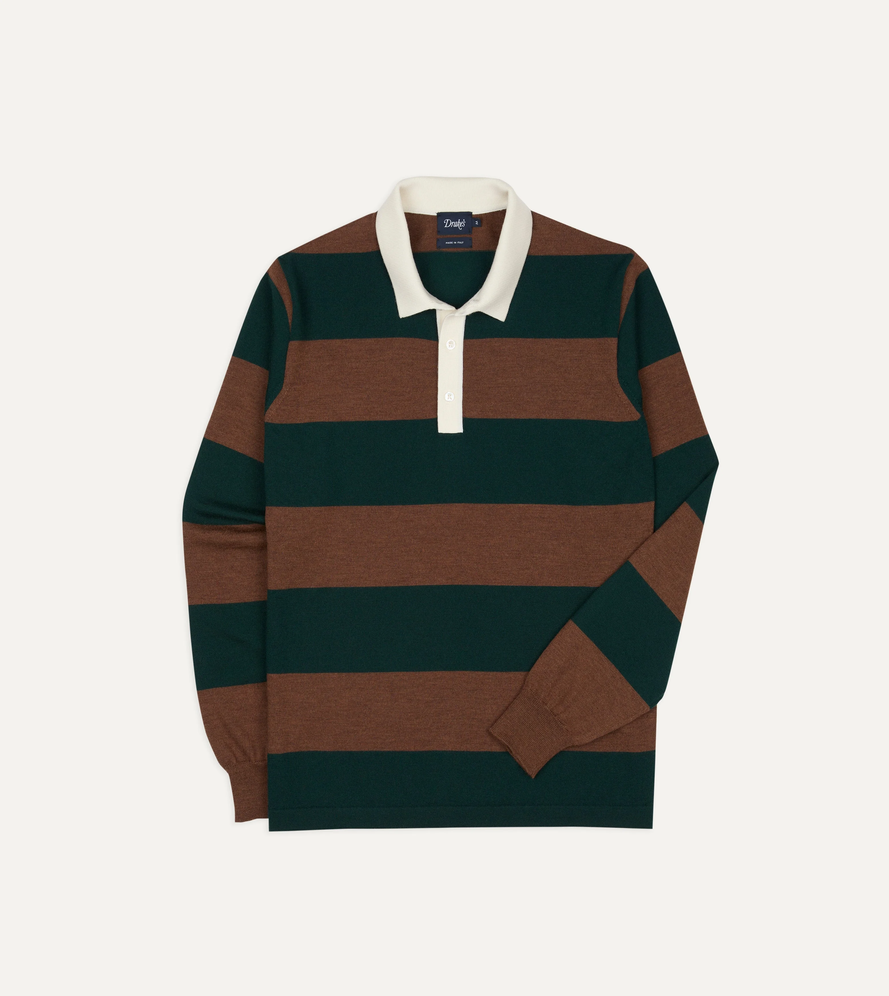Green and Brown Block Stripe Knitted Rugby Shirt - 1