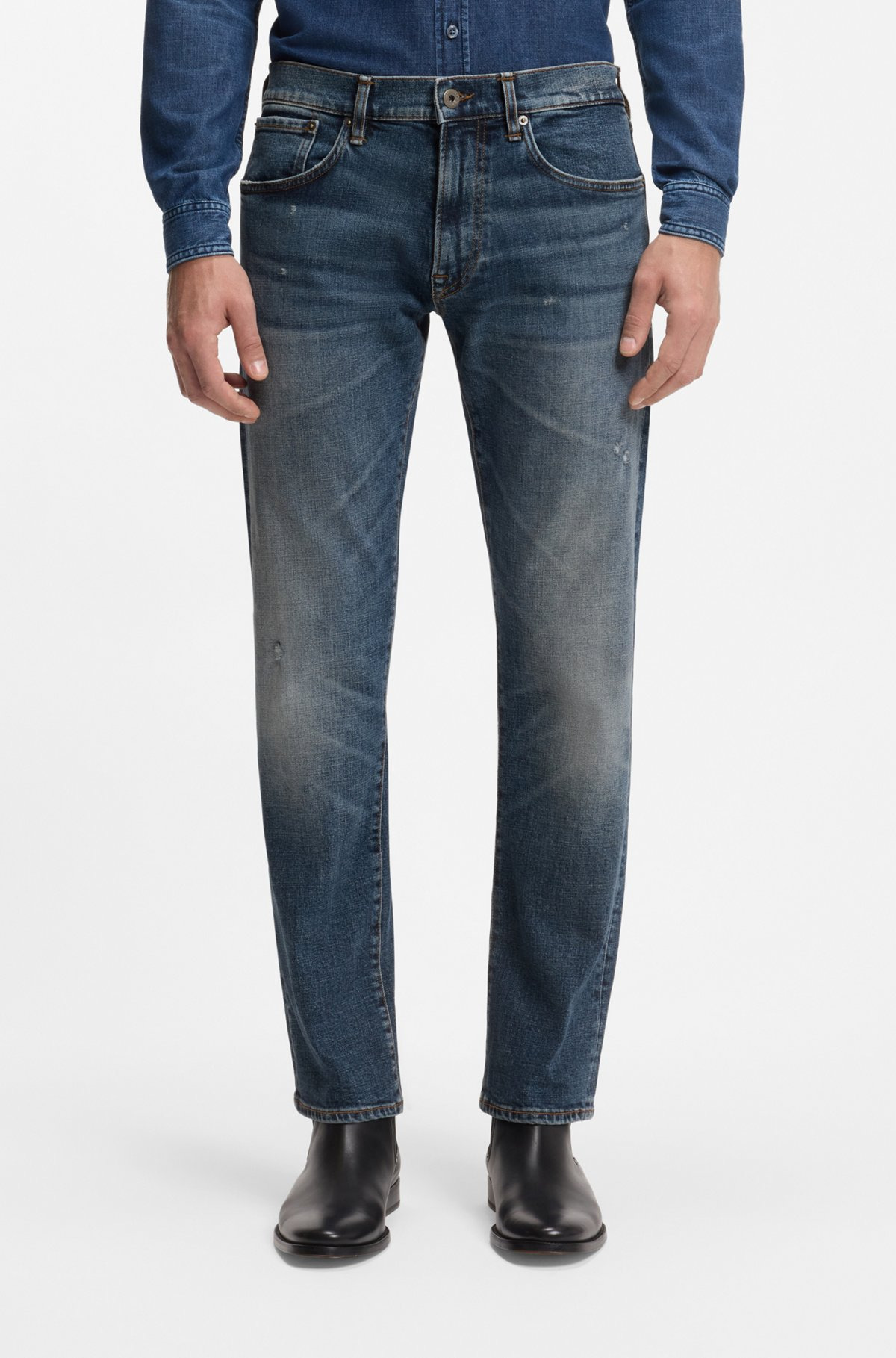 BECKHAM X BOSS SLIM-FIT JEANS IN BLUE STRETCH DENIM - 2