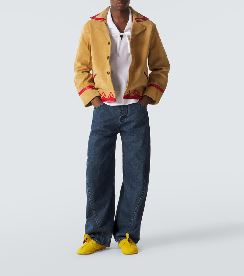 BODE Trefoil leather-trimmed suede jacket outlook