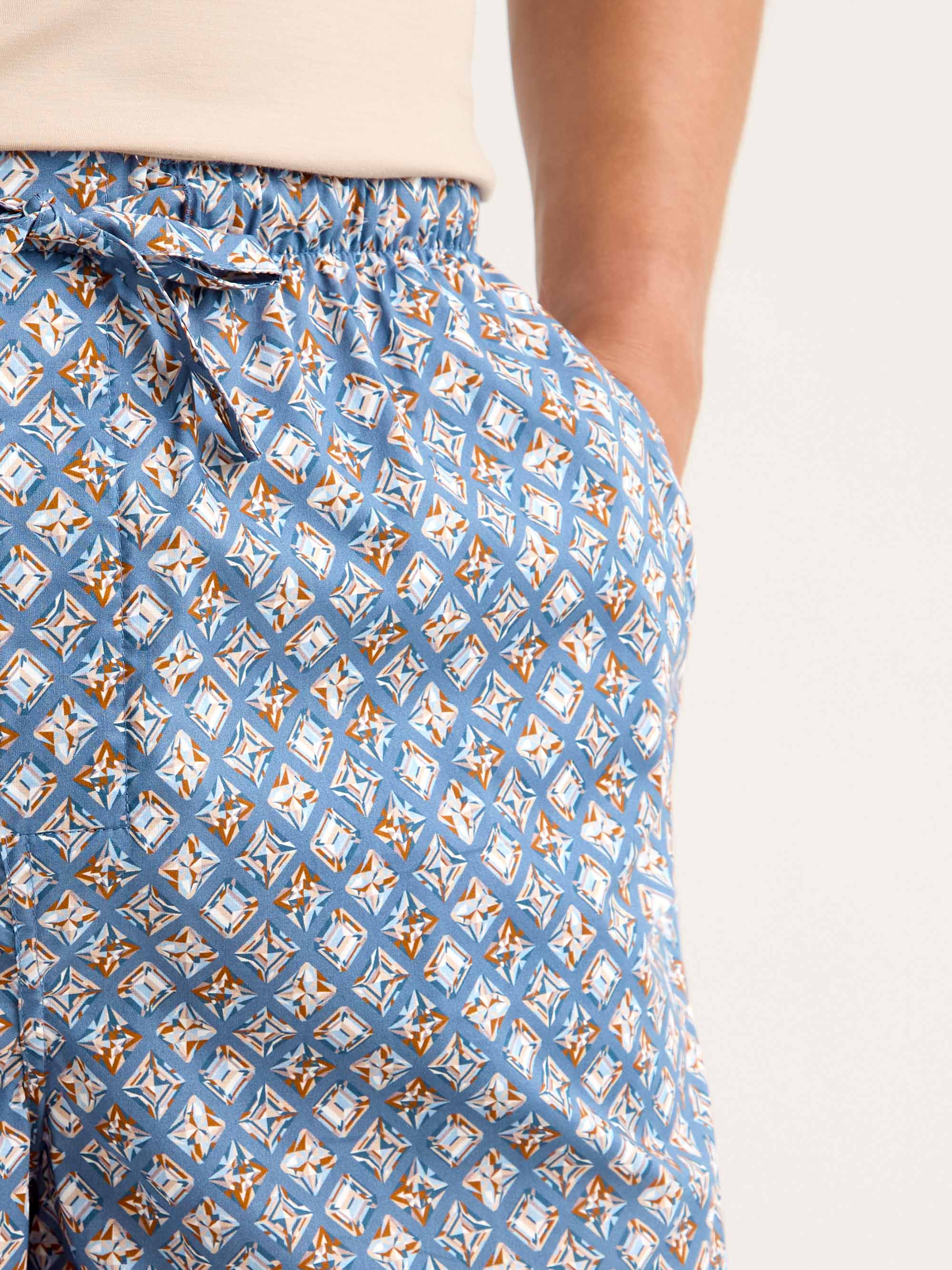 Men's Lounge Shorts Cotton Batiste Blue Multicolor Diamond Print - 2