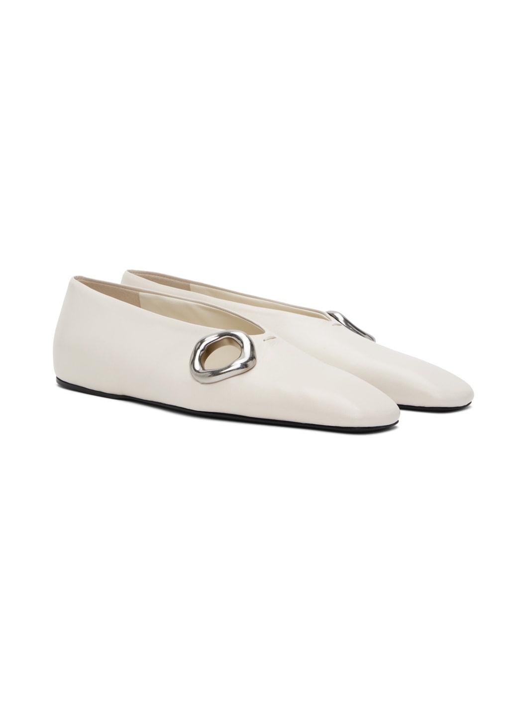 White Square Toe Ballerina Flats - 4