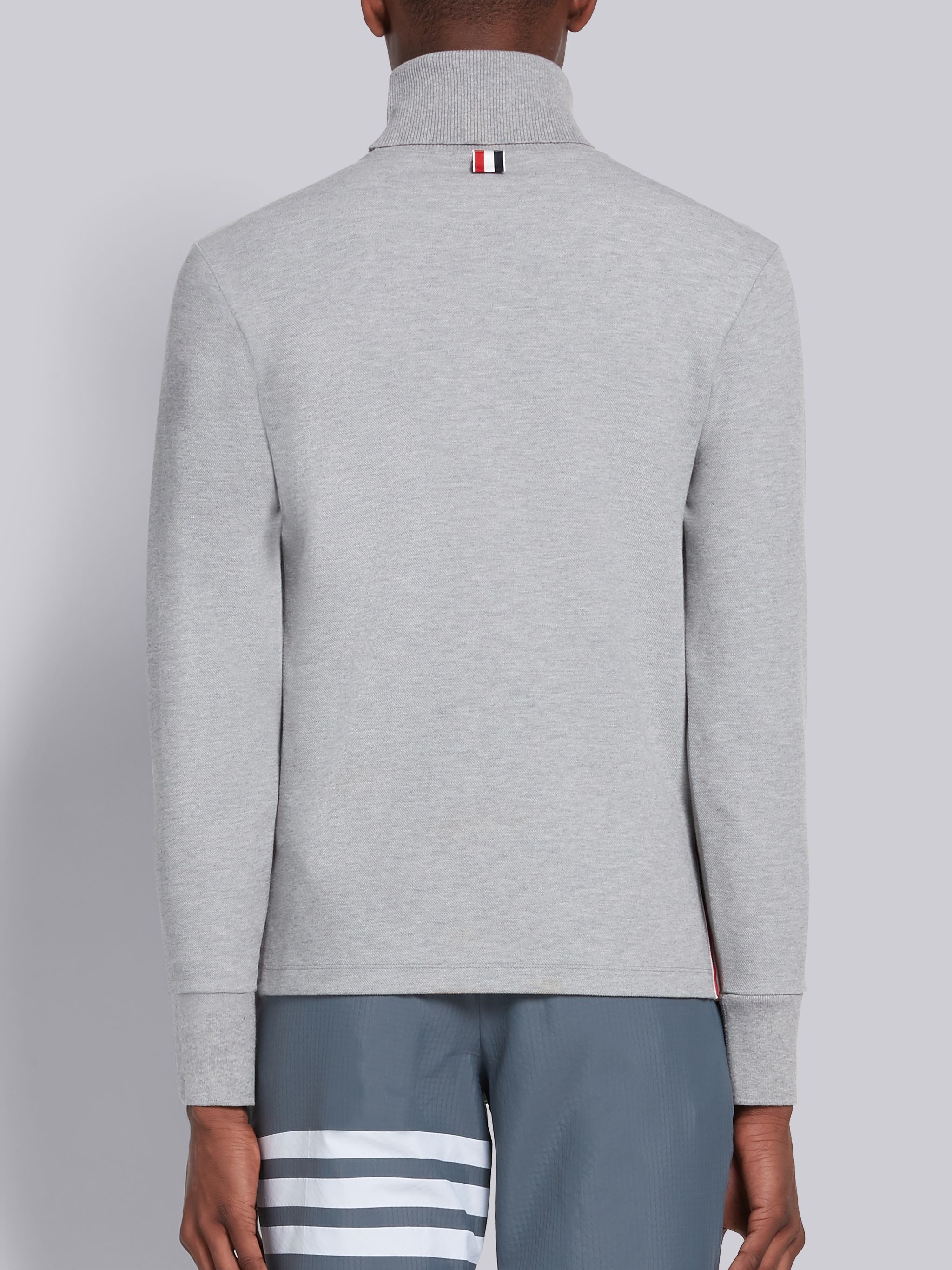 Light Grey Cotton Pique Long Sleeve Turtleneck - 2