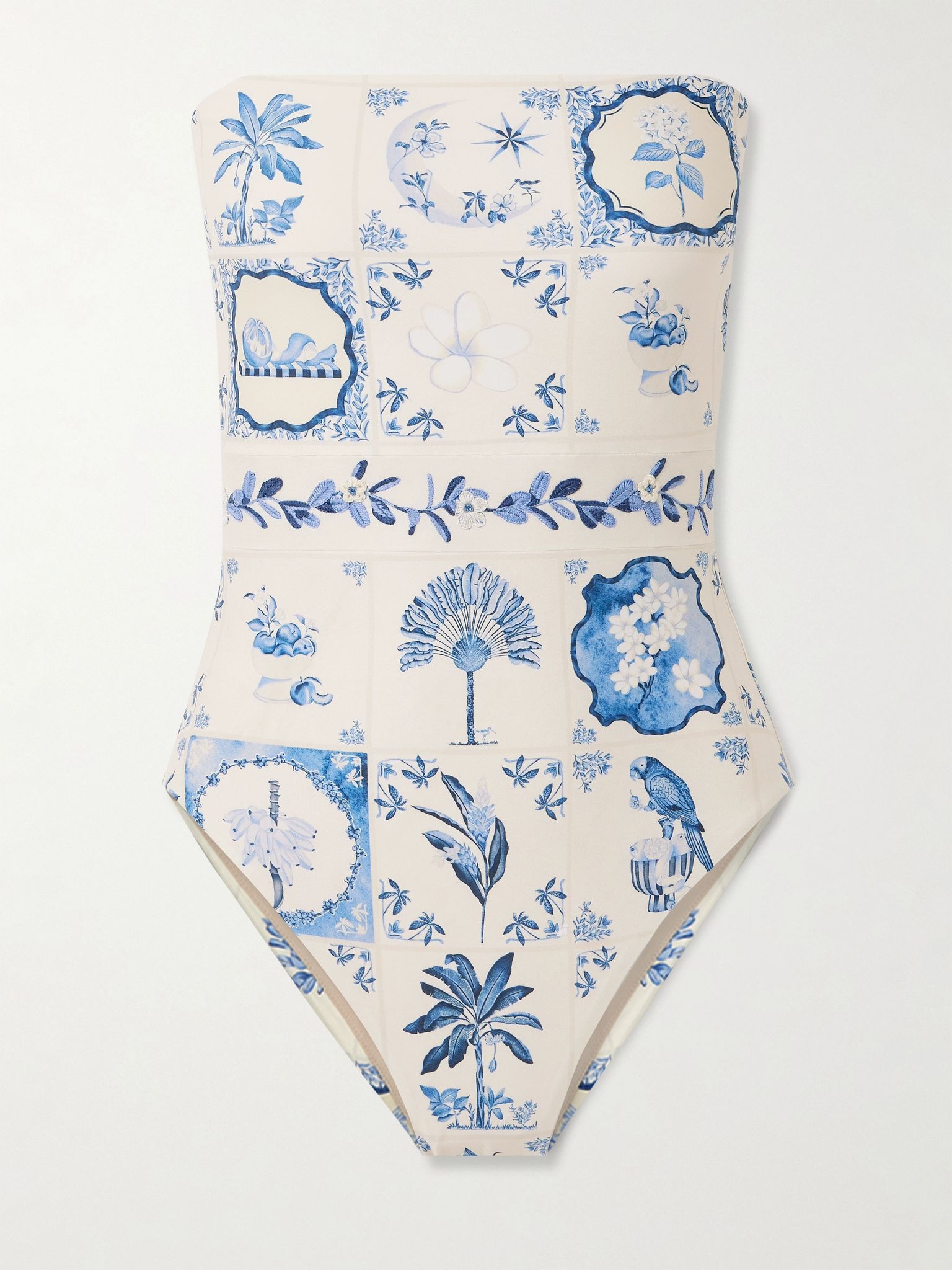 Ilusion Wild strapless embellished printed recycled swimsuit Cream - 1
