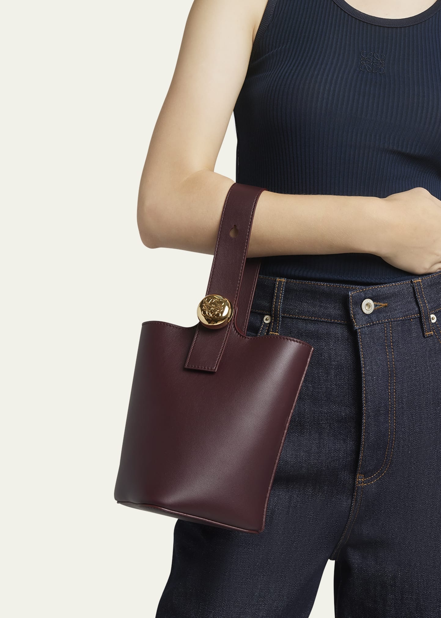 Mini Pebbled Leather Bucket Bag - 6