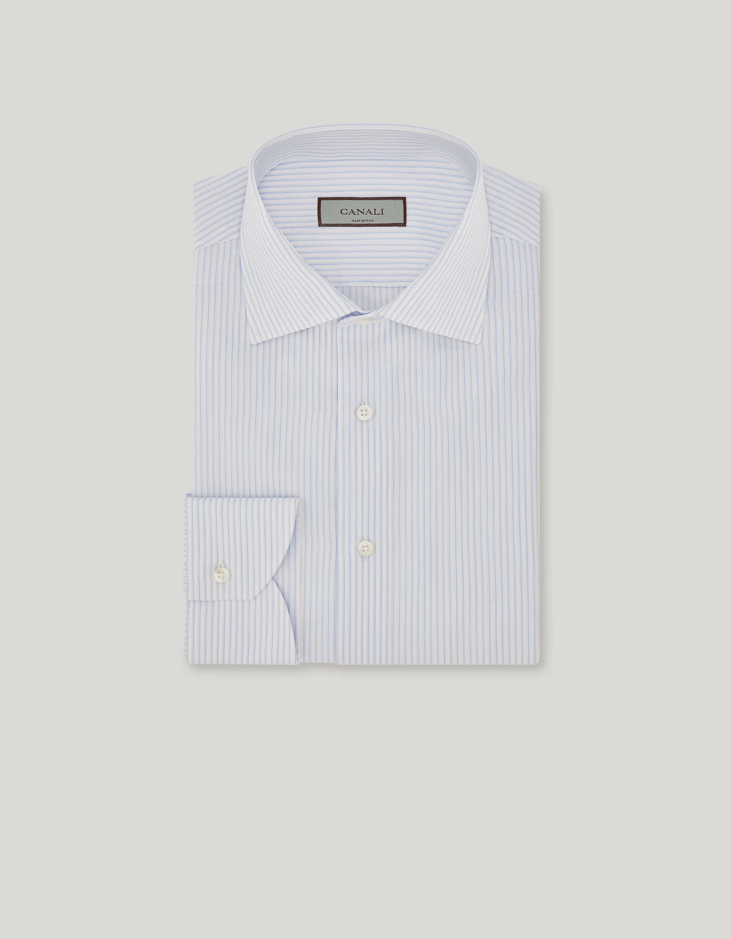 CANALI IMPECCABILE WHITE AND LIGHT BLUE COTTON STRIPED REGULAR-FIT SHIRT - 1