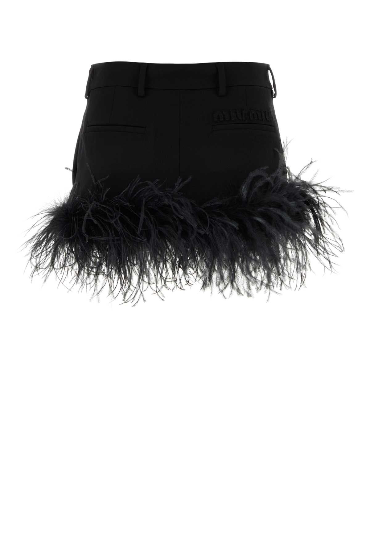 Miu Miu Women Black Stretch Wool Mini Skirt - 2