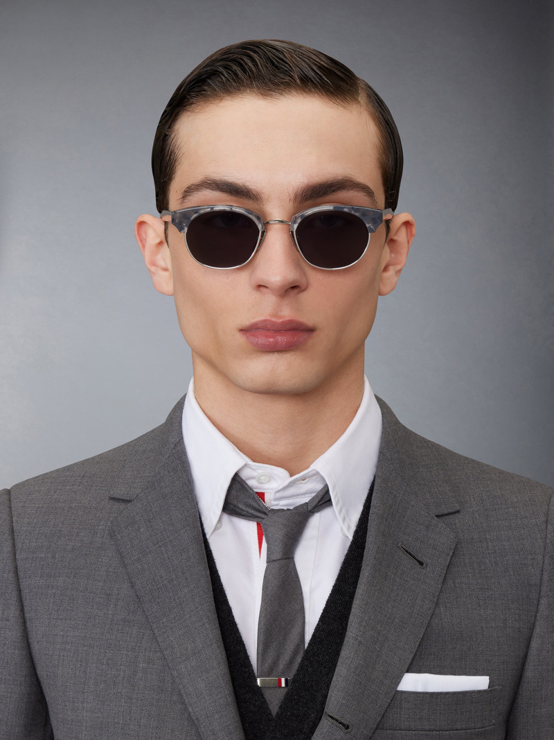 Thom Browne Tortoise Acetate And Titanium Oval Sunglasses outlook