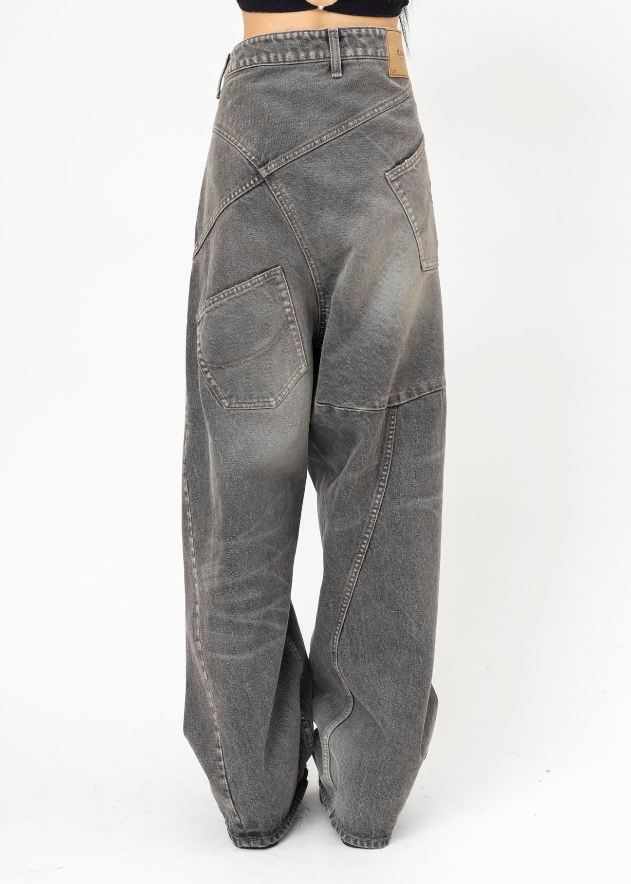 GREY DOUBLET DISTORTED CUTTING DENIM PANTS - 3