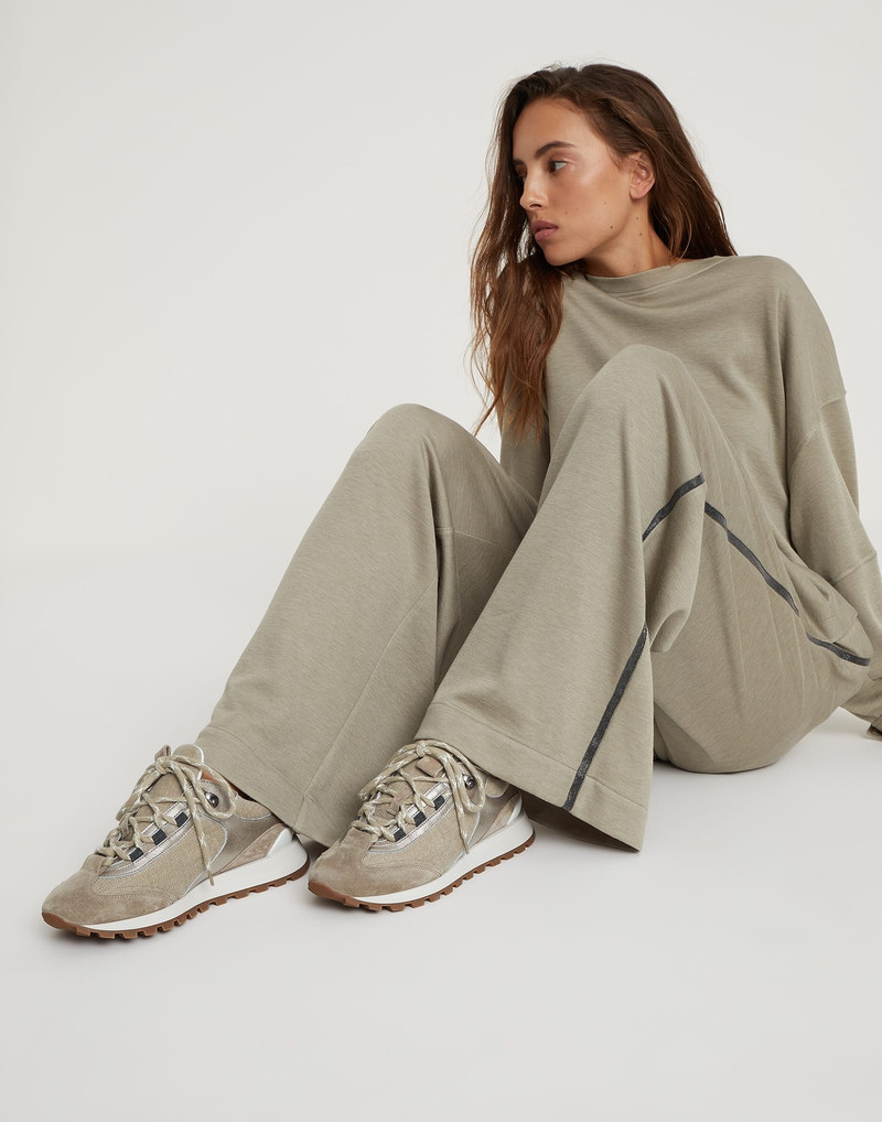 Suede and cotton and linen canvas runners with precious eyelets 4