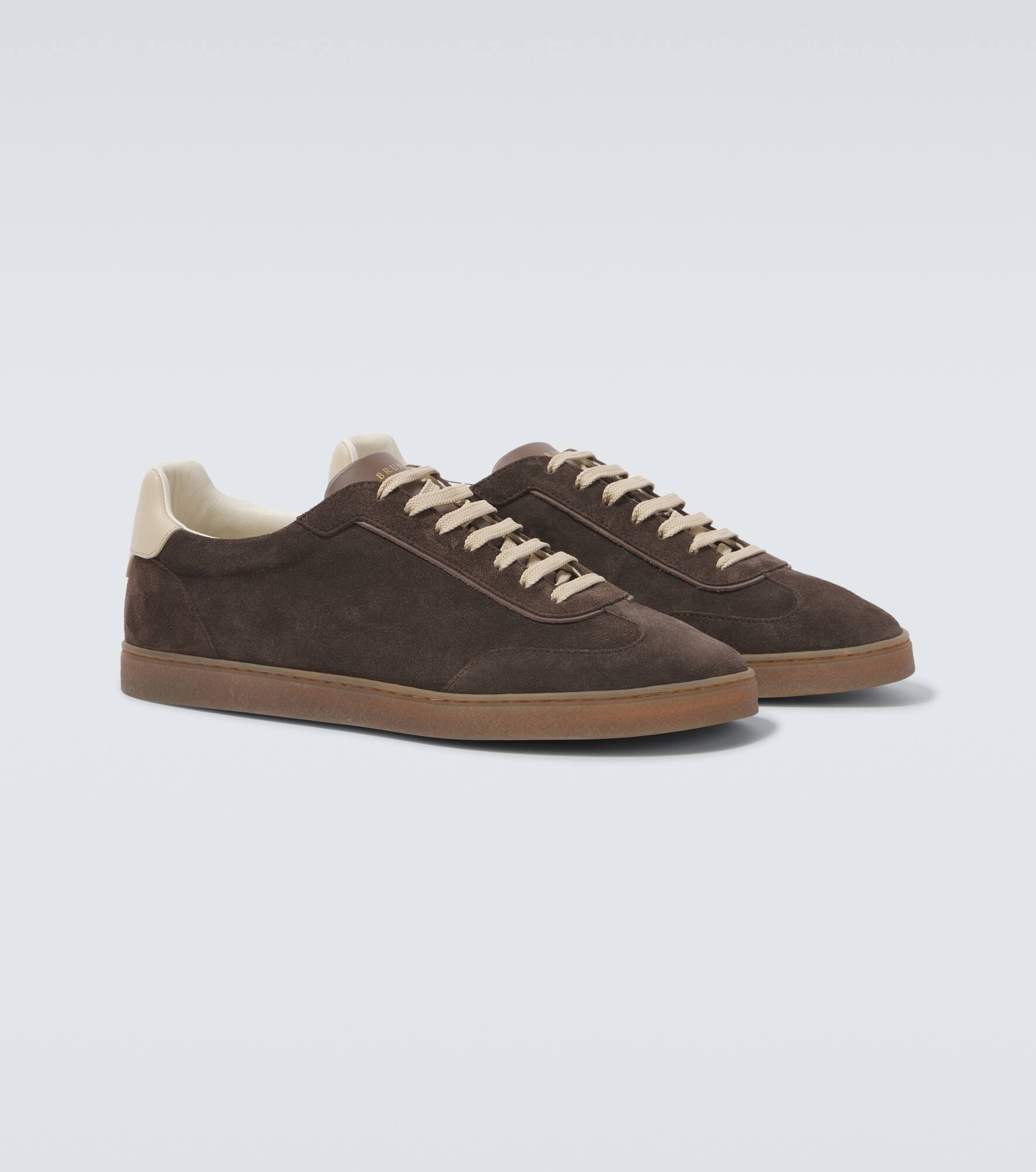 Leather-trimmed suede sneakers - 5