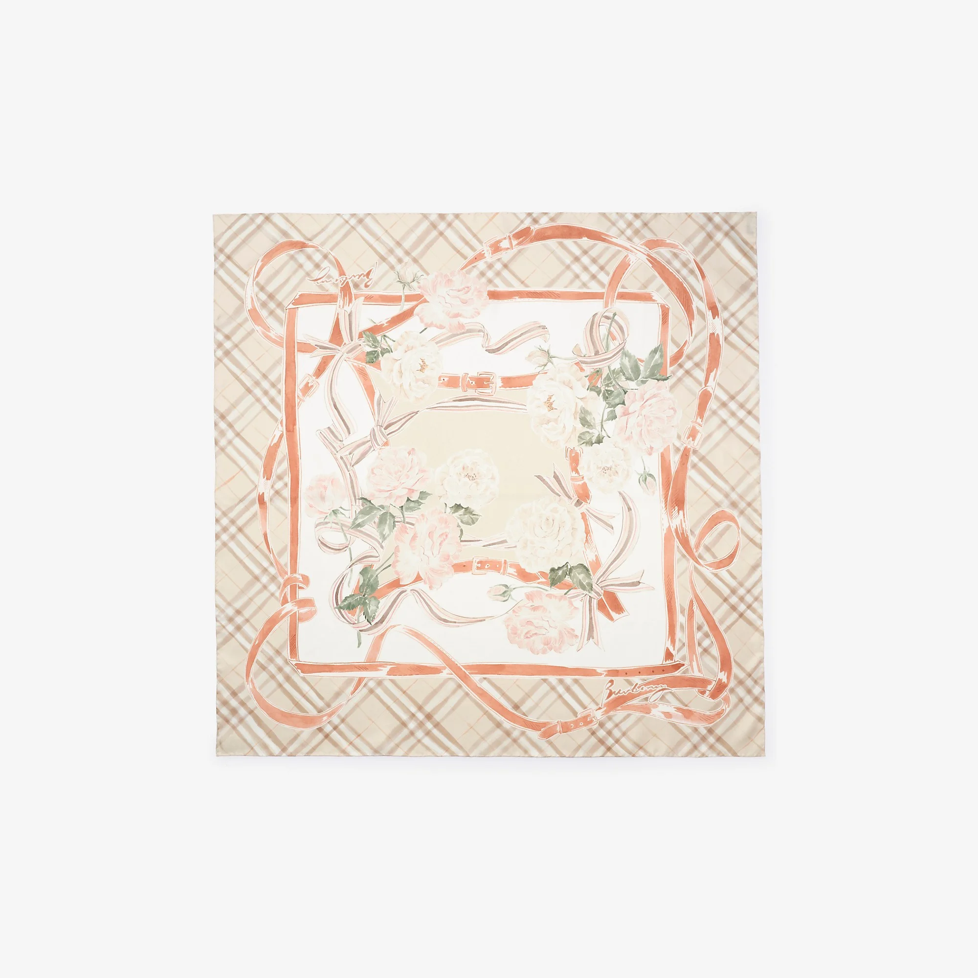 Rose Check Silk Scarf - 1