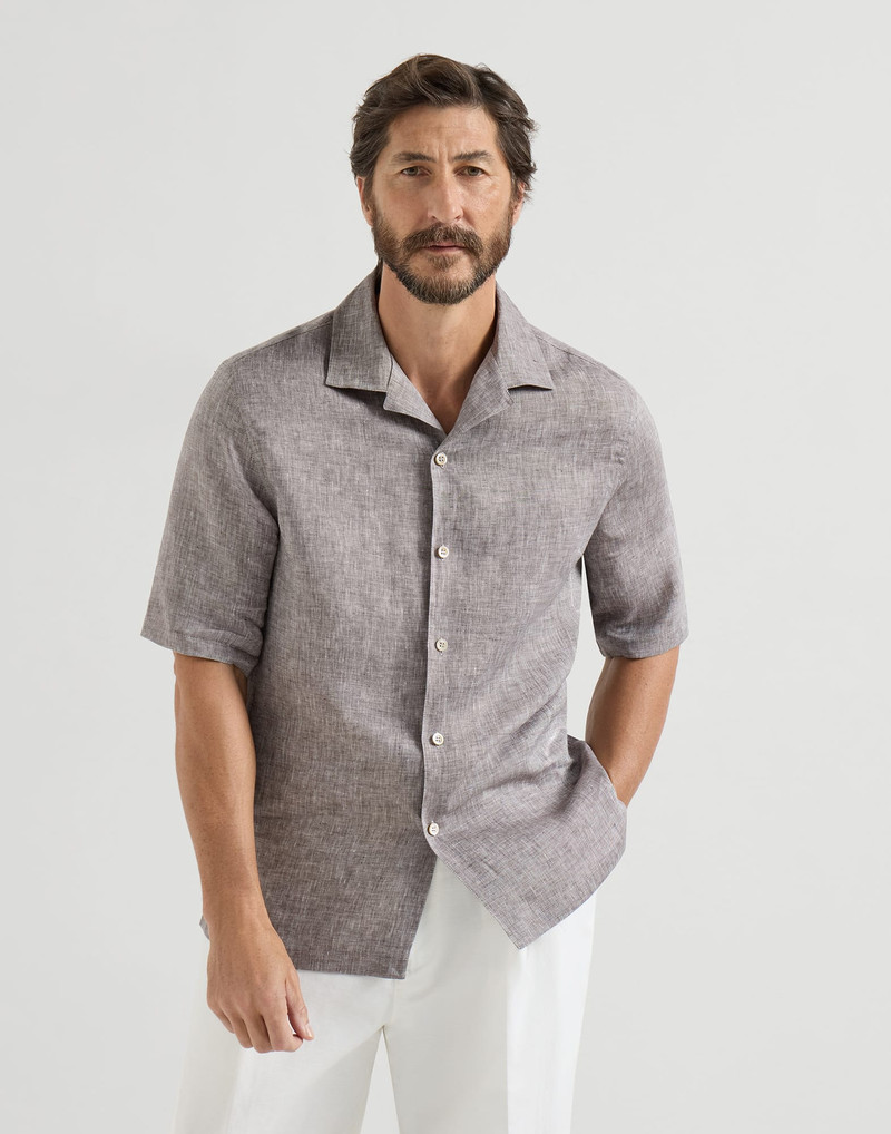 Linen easy fit short sleeve shirt with camp collar 4