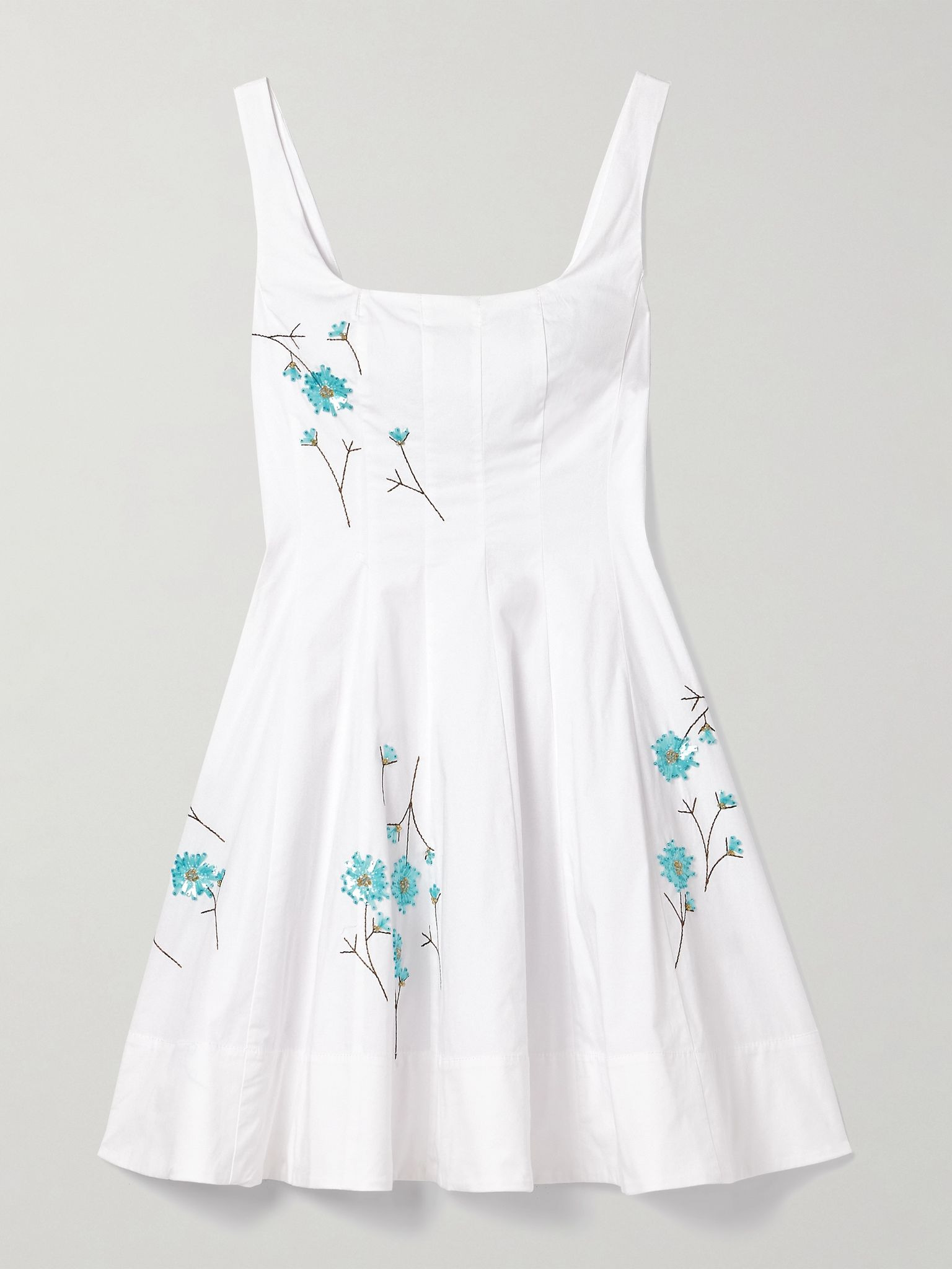 Wells pleated embellished cotton-blend poplin mini dress White - 1