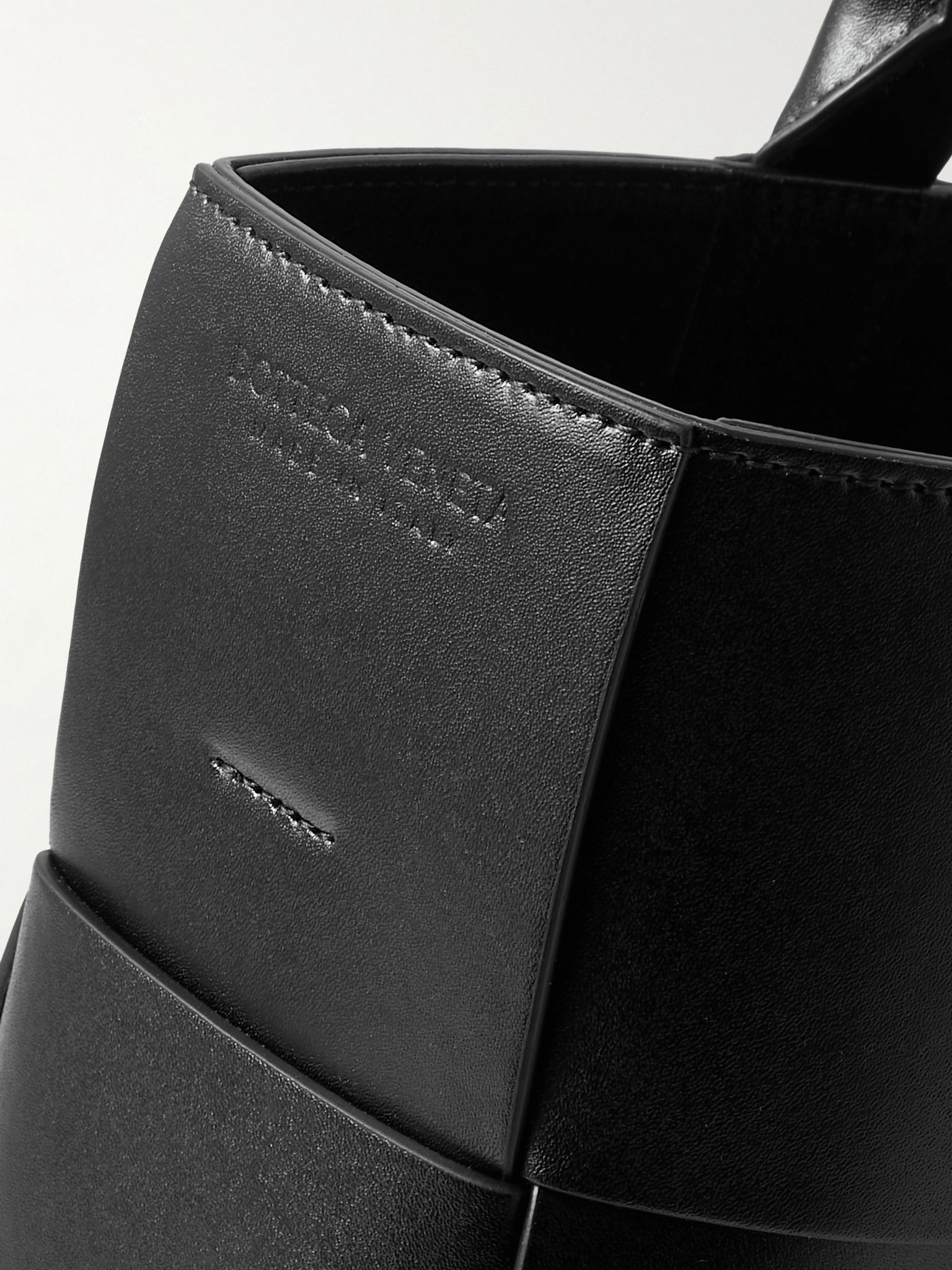 Small E/W Arco Intrecciato Leather Tote Bag Black - 4