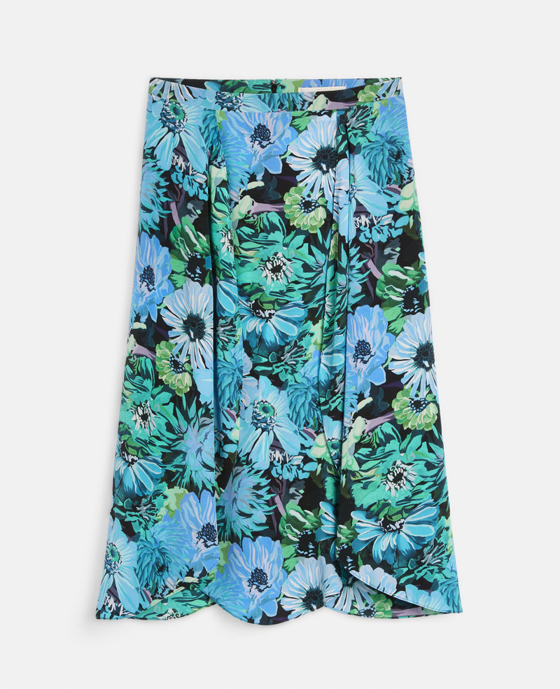 Painted Floral Print Silk Skirt 1