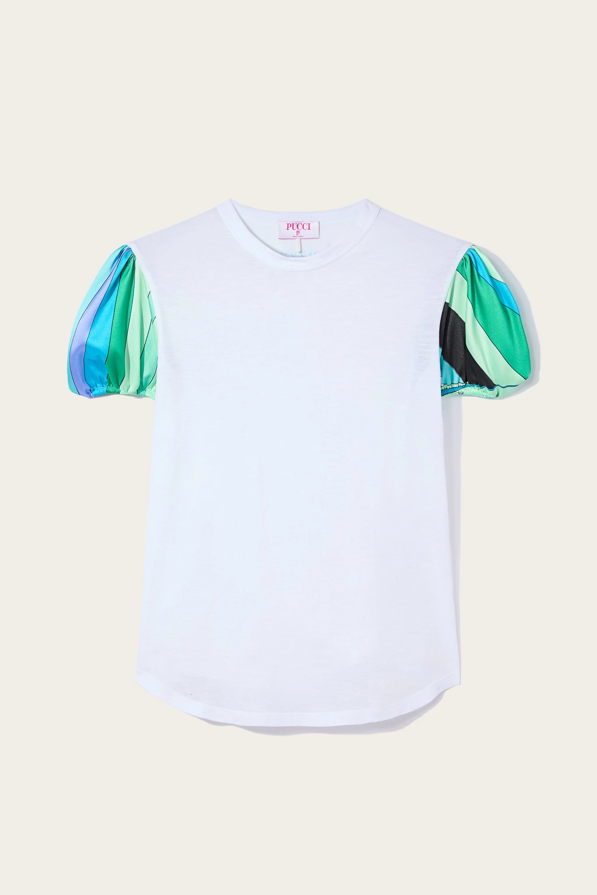 T-SHIRT WITH PRINTED PUFF SLEEVES - 1