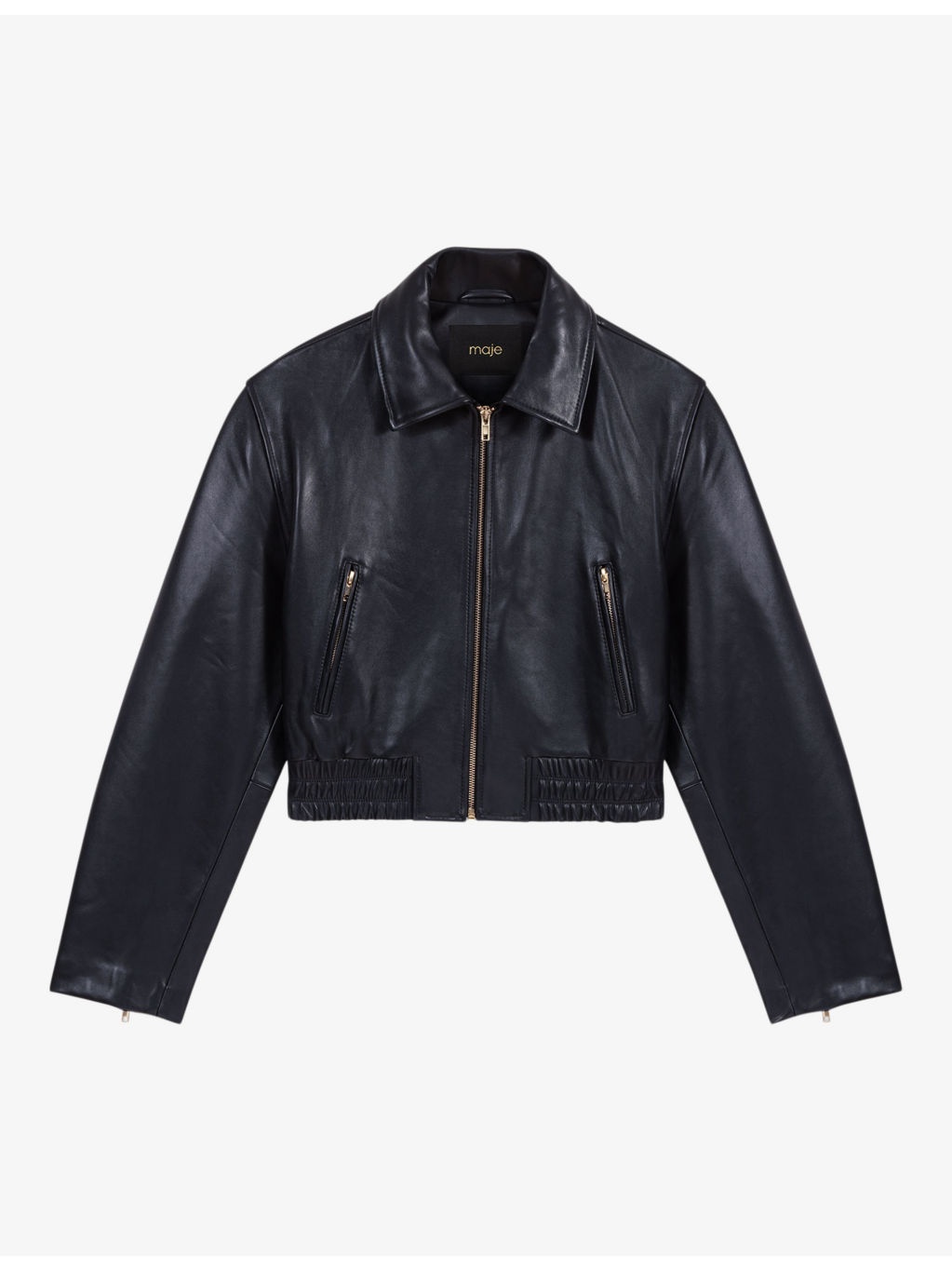 Regular-fit zip-up cropped leather jacket - 1