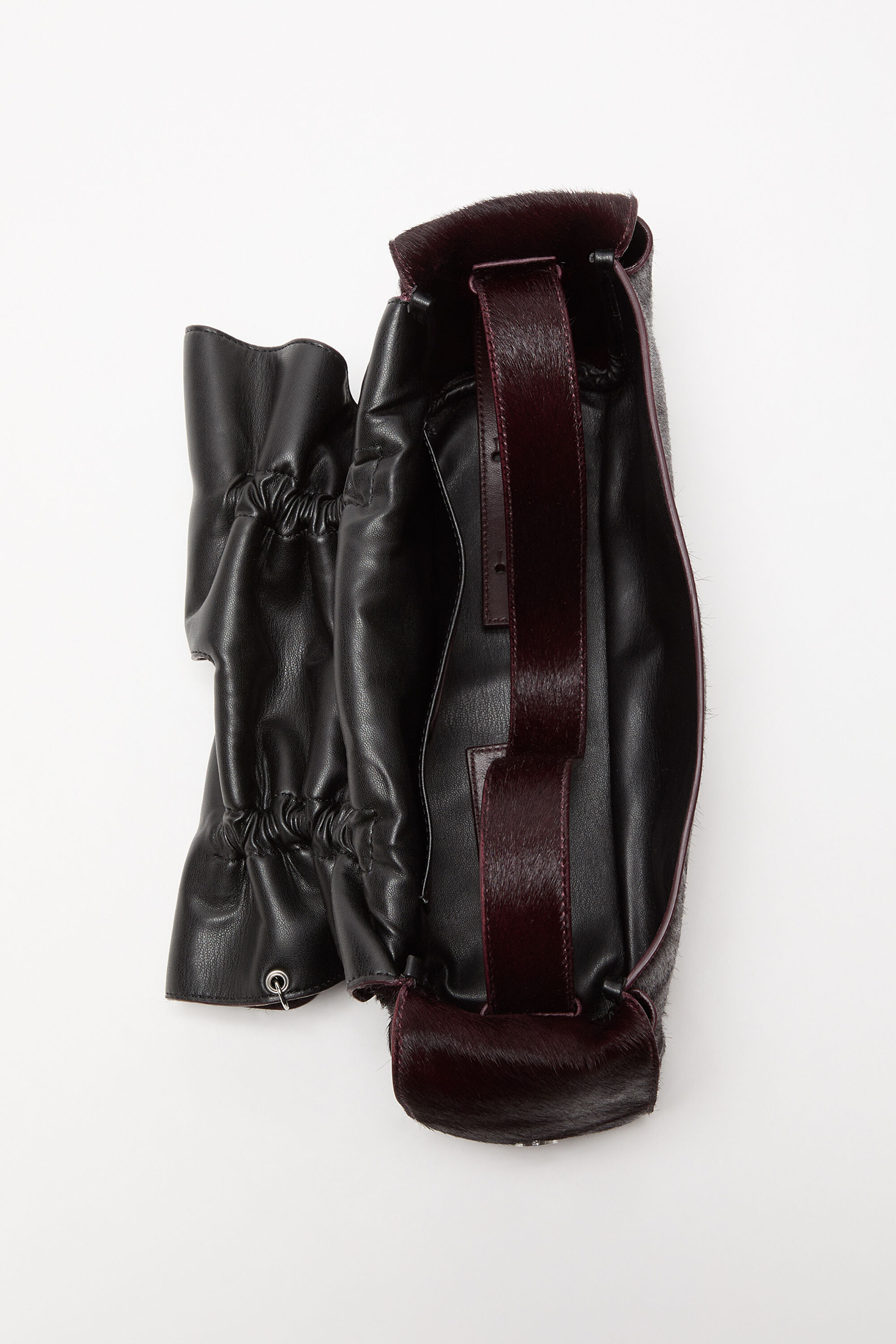 Multipocket furry leather bag - Dark burgundy - 4
