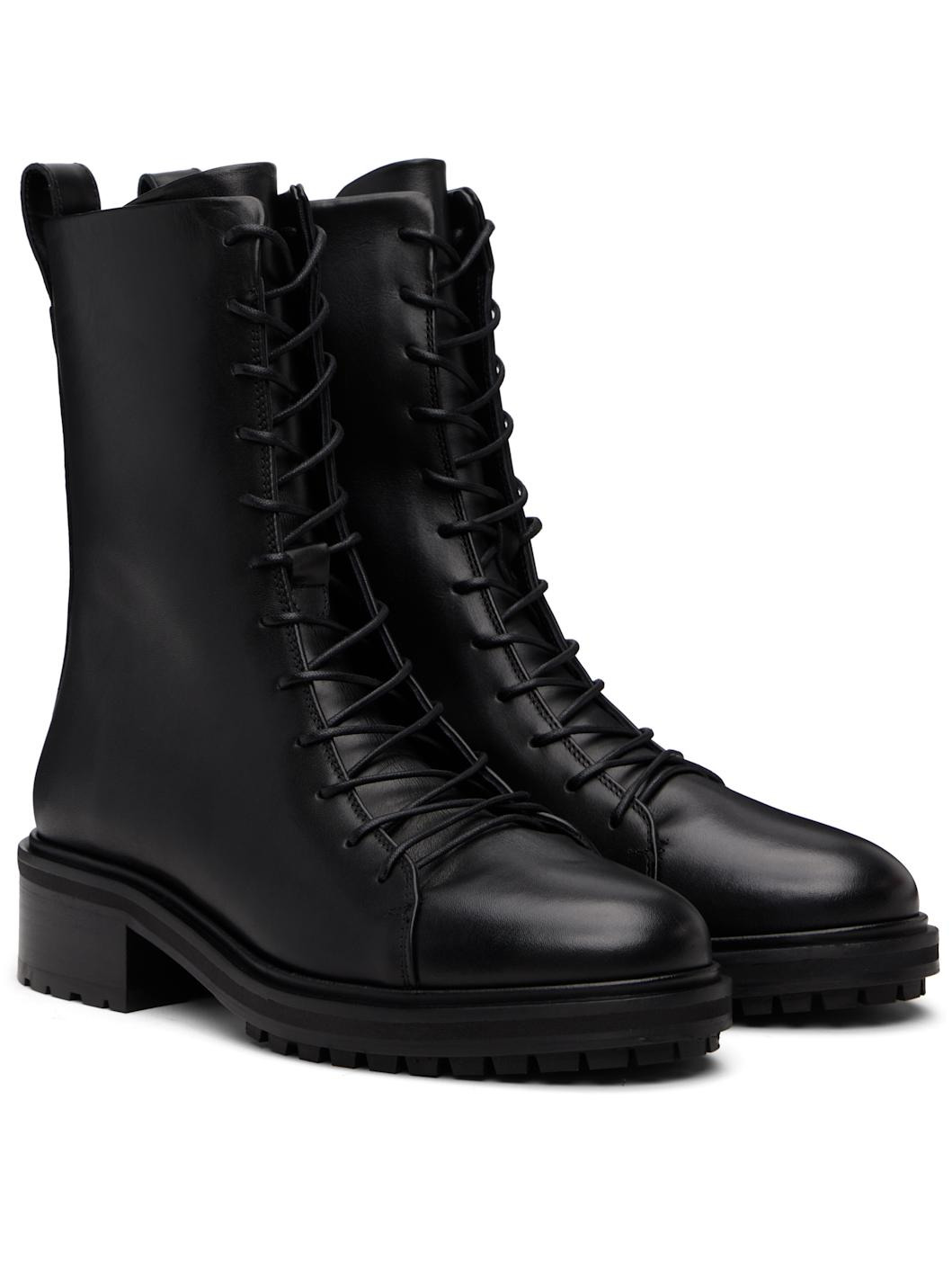 Black Isa Leather Lace-Up Ankle Boots - 4
