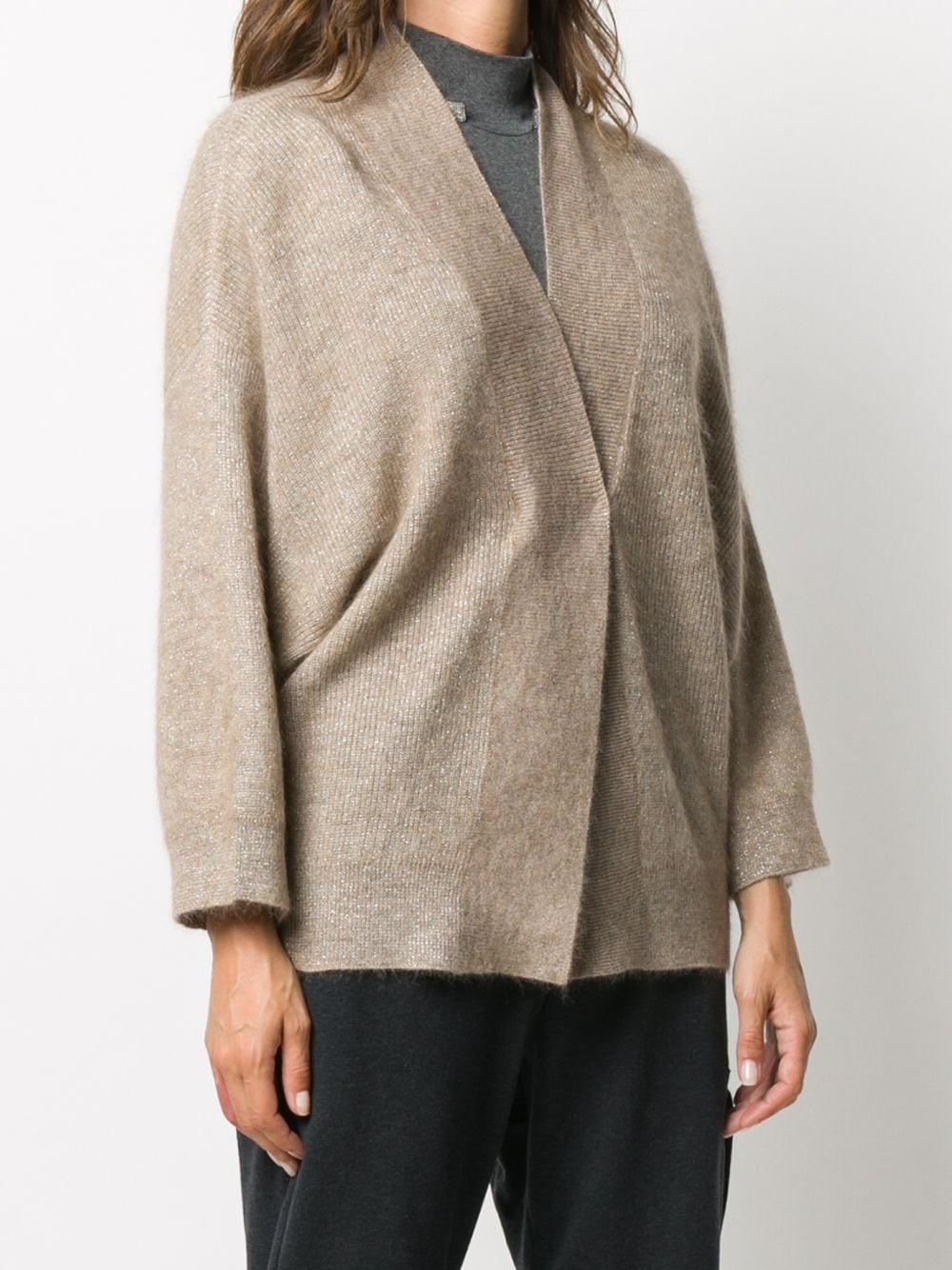 oversized metallic thread detail cardigan - 3