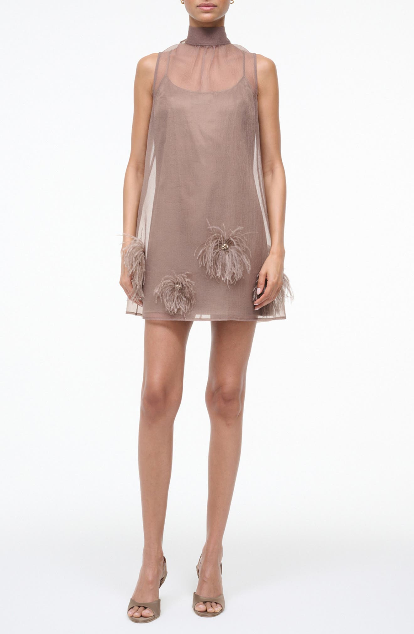 STAUD Albee Feather Puff Sleeveless Minidress in Truffle at Nordstrom - 5