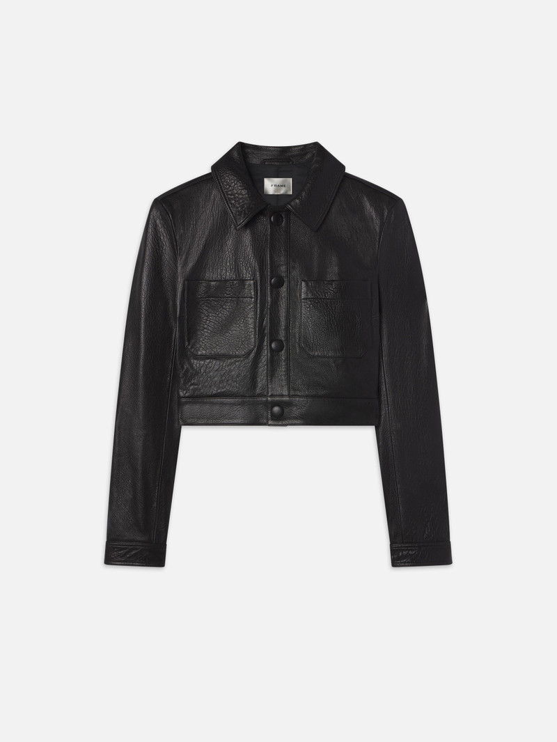 Leather Button Front Jacket in Black 1