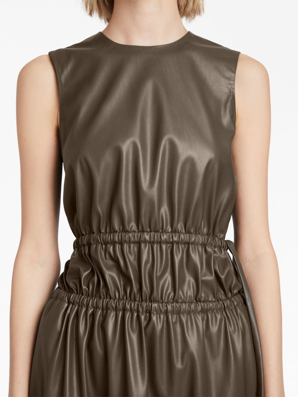 faux-leather gathered midi dress - 5