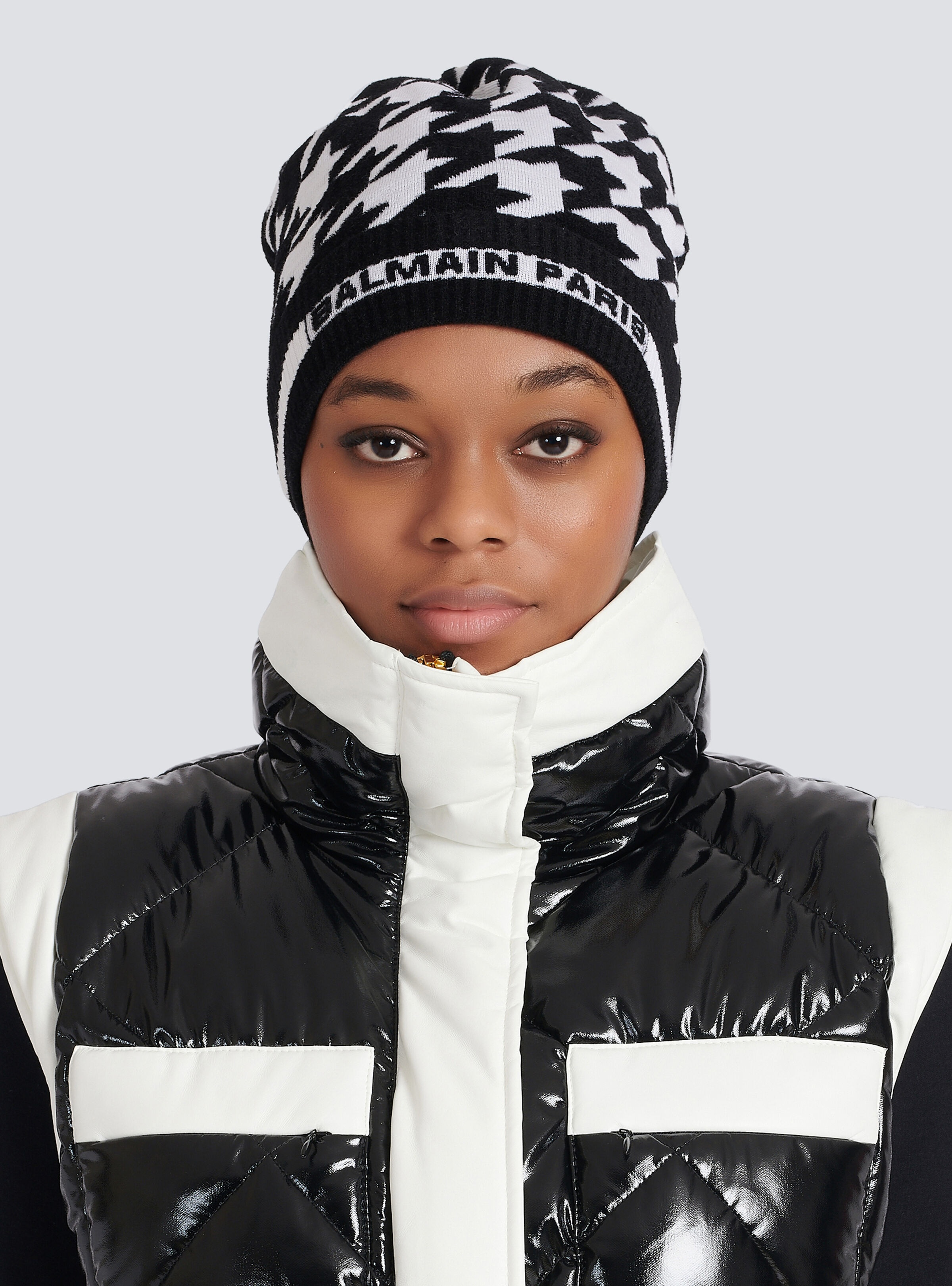Houndstooth print wool and velvet beanie - 5