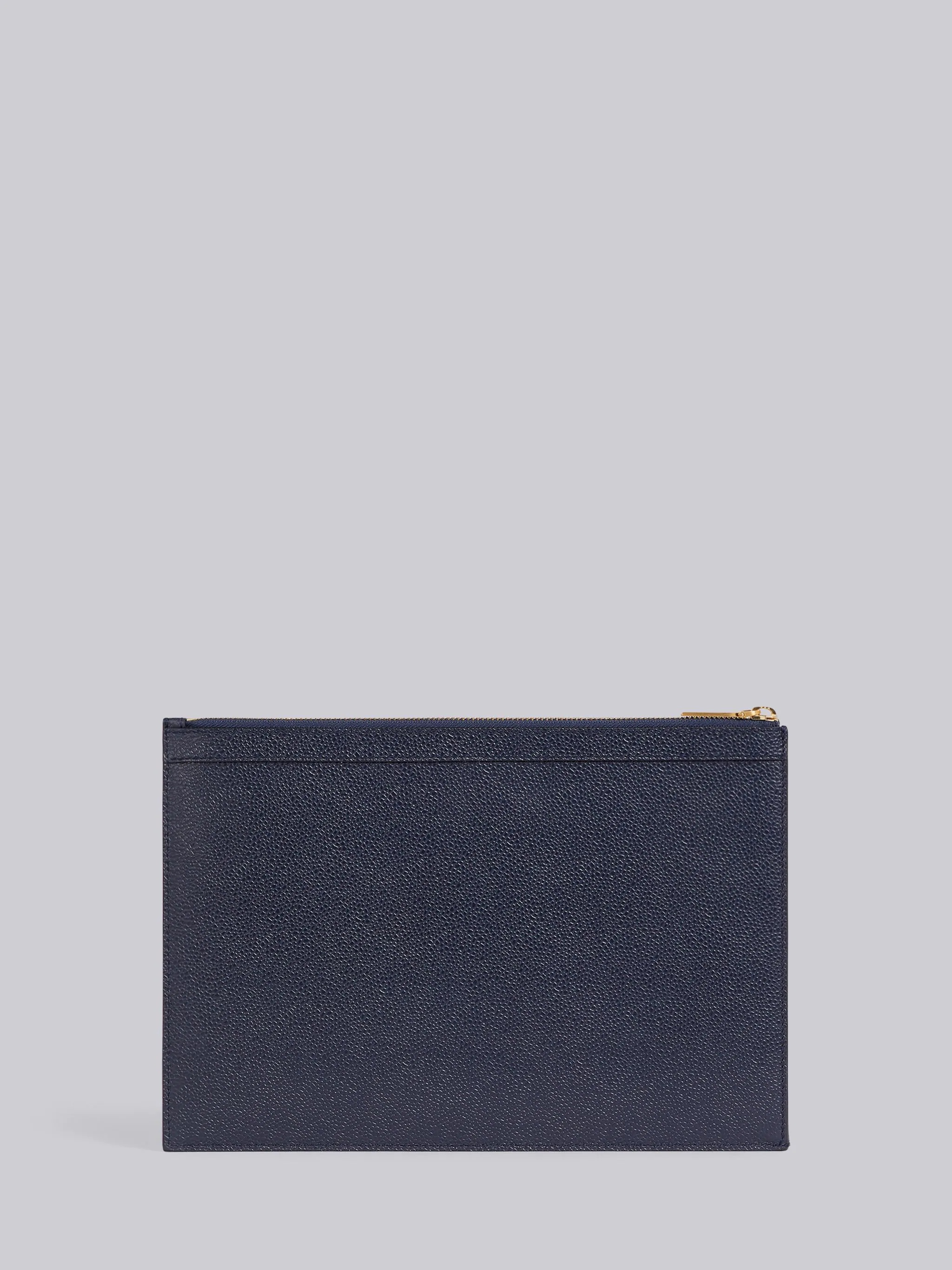 Navy Pebbled Calfskin Turtle Icon Applique Small Gusset Folio - 3