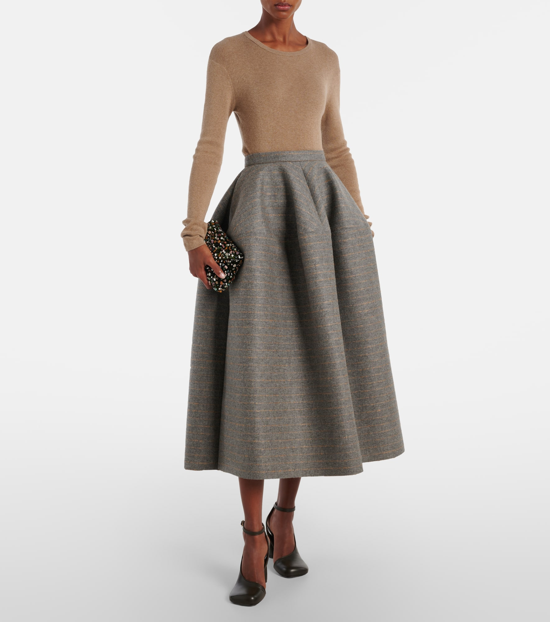 Striped wool and mohair flannel midi skirt - 2